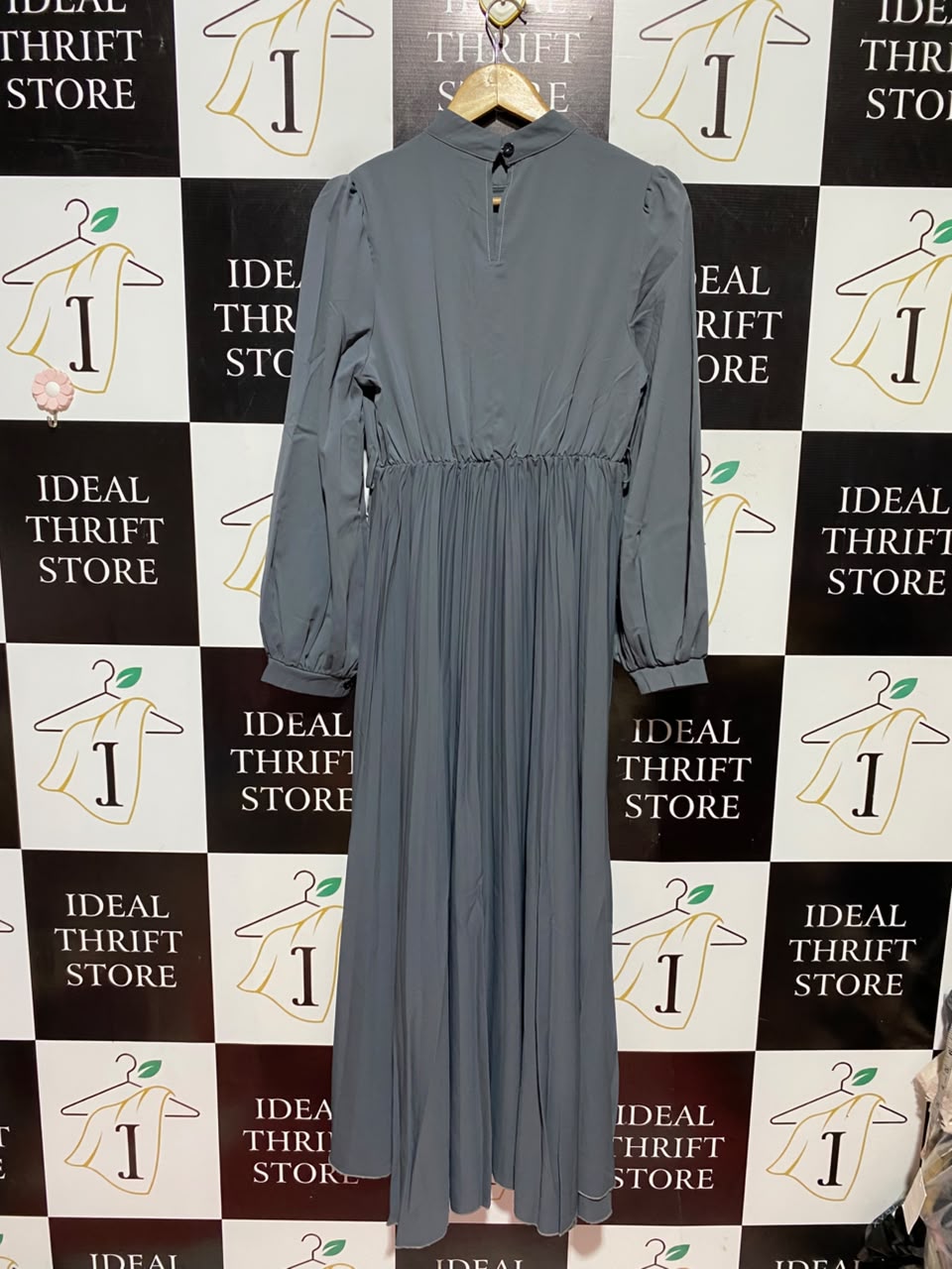 SHEIN |M| BUST 17| A6| ELEGANT CHARCOAL GREY HIGH-NECK PLEATED MAXI DRESS