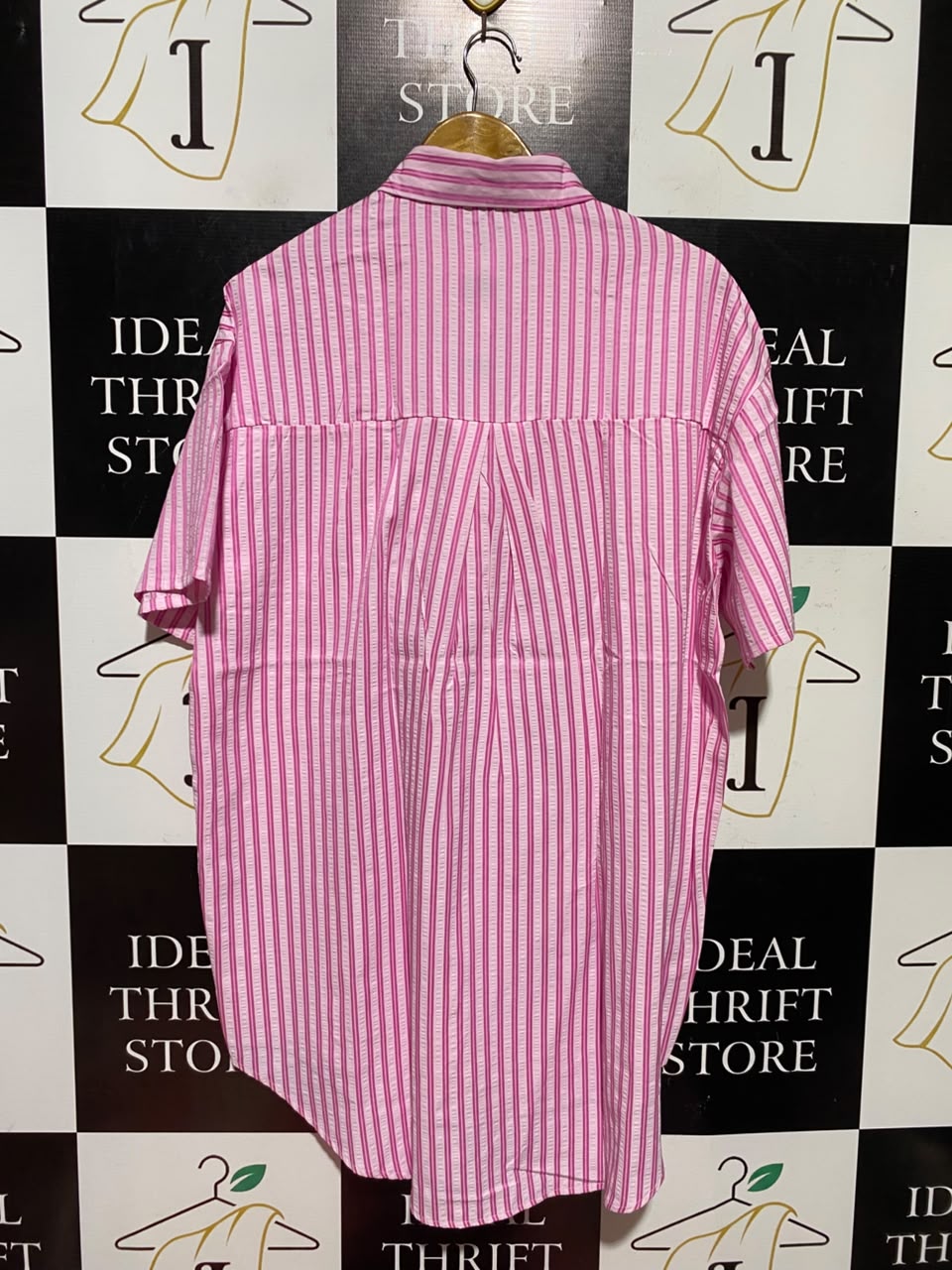 BOOHOO |XL| BUST 24| A6| PINK STRIPED OVERSIZED SHORT SLEEVE SHIRT
