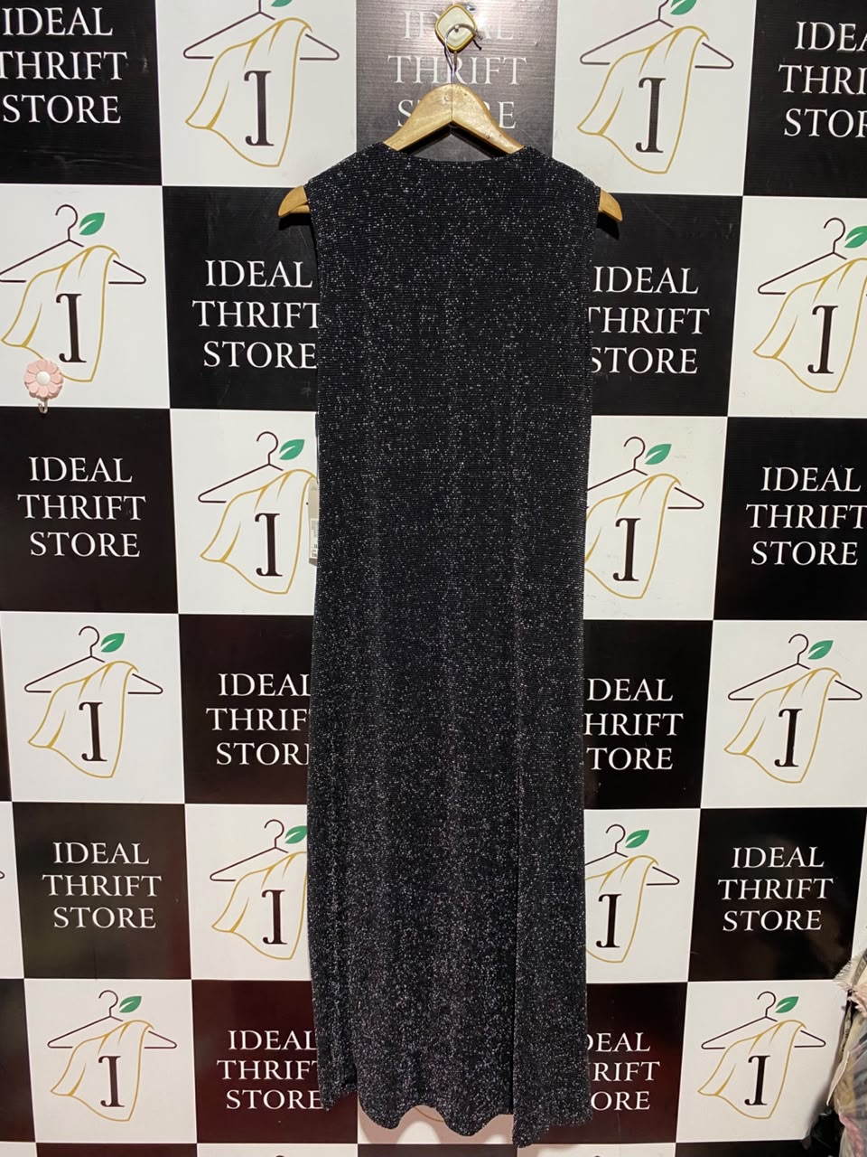 ROMAN |L| BUST 19| A6| BLACK SHIMMER METALLIC MIDI DRESS - TWIST FRONT SLEEVELESS PARTY DRESS