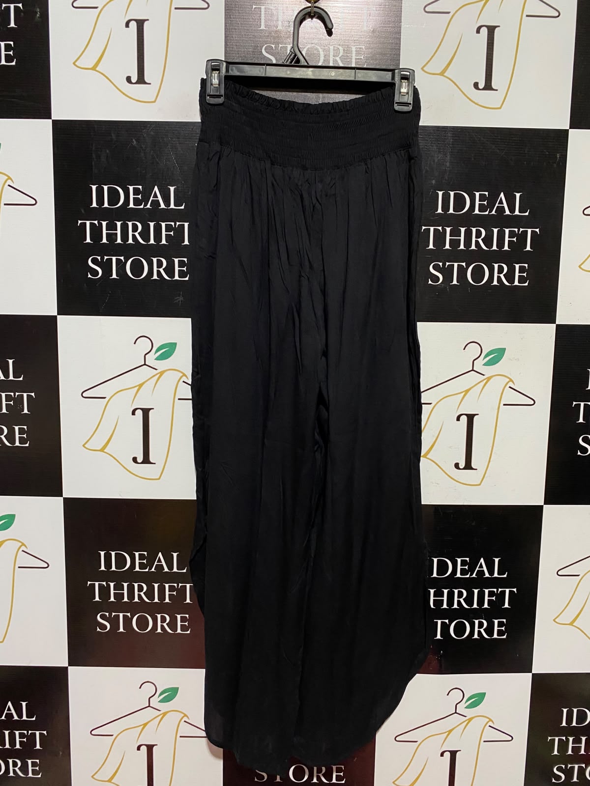 PRIMARK CARES |XS| WAIST 24| A7| CHIC BLACK SMOCKED HIGH-WAISTED WIDE-LEG PALAZZO PANTS