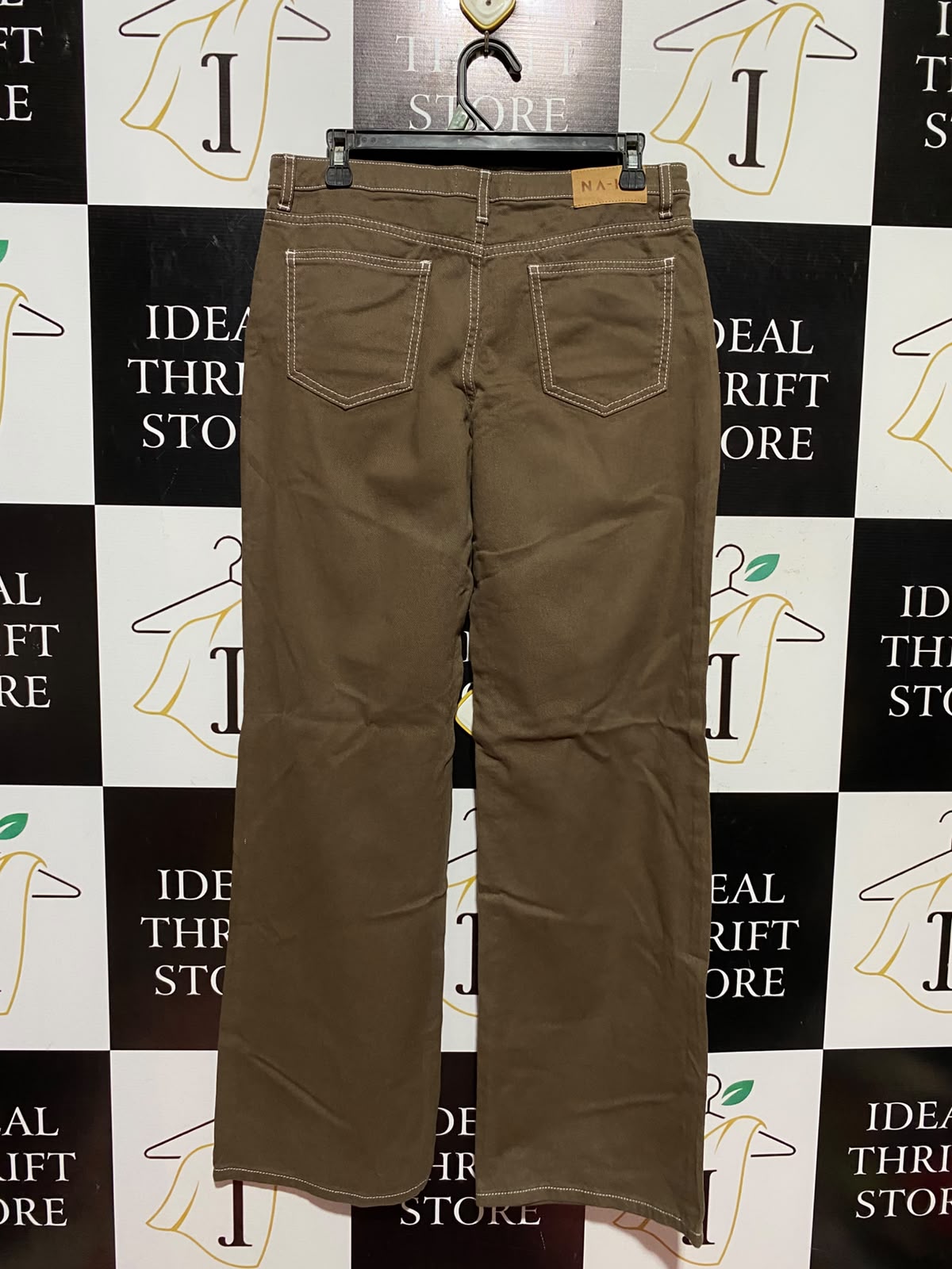 NA KD |XL| WAIST 32| A7| STYLISH BROWN STRAIGHT-LEG JEANS WITH CONTRAST STITCHING