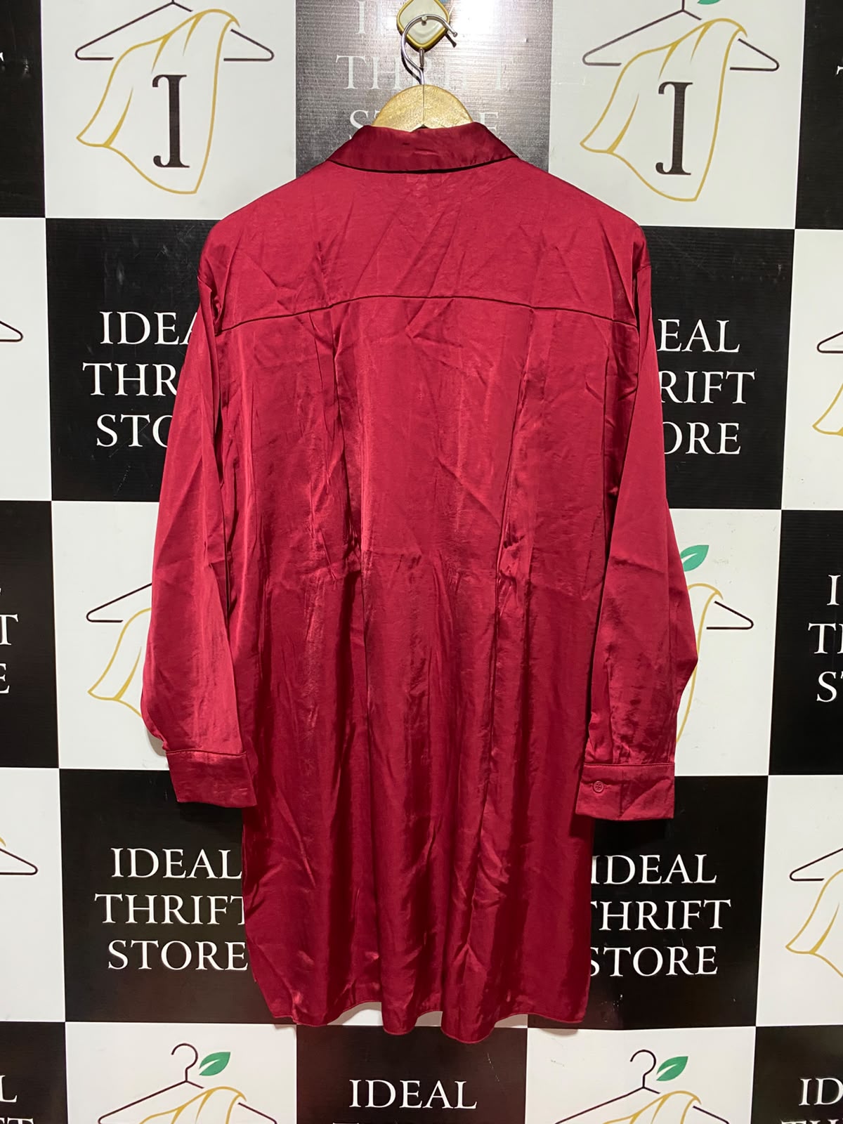 PRIMARK |L| BUST 22| A7| LUXURIOUS RED SATIN BUTTON-DOWN OVERSIZED SHIRT DRESS