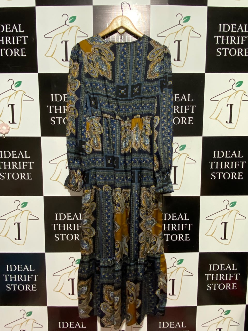 EMERY ROSE |L| BUST 18| A7| BOHEMIAN PAISLEY PRINT TIE-NECK TIERED MAXI DRESS