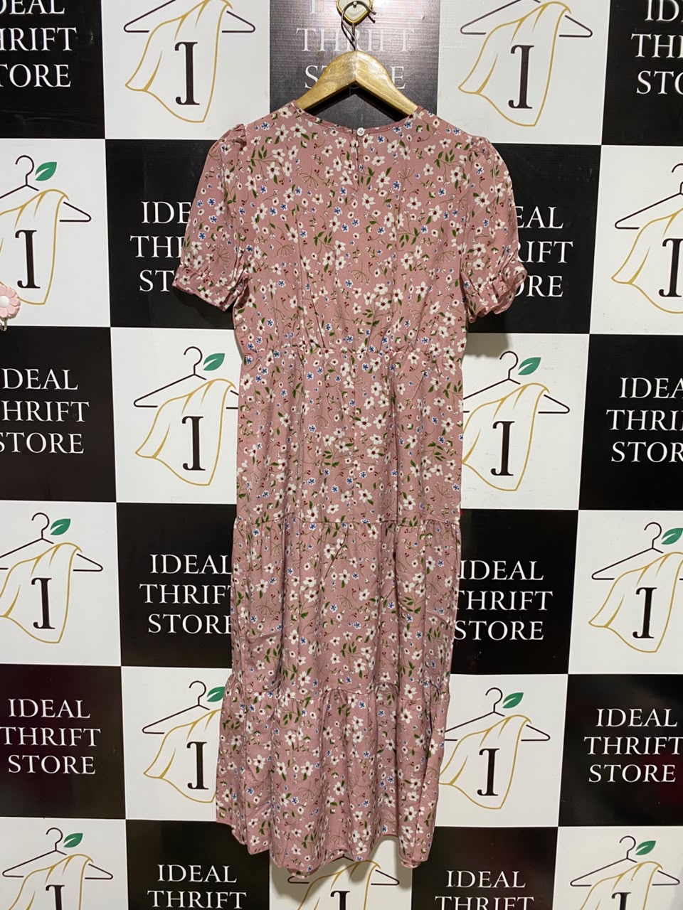 JOLIE MOI |M| BUST 18| A6| PEACH FLORAL PRINT CINCHED WAIST FLUTTER-SLEEVE MAXI DRESS