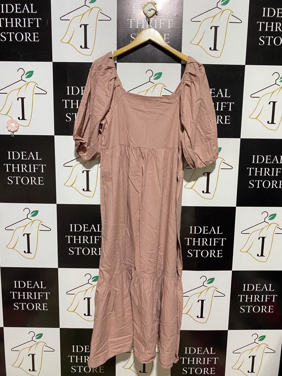 PRIMARK |M| BUST 18| A7| DUSTY PINK SQUARE-NECK PUFF-SLEEVE TIERED MIDI DRESS