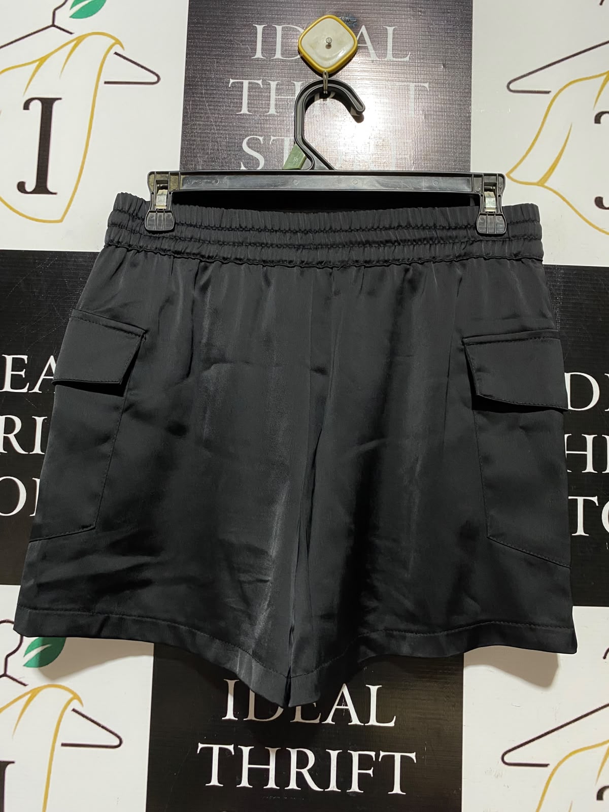 ZARA |XS| WAIST 28| A8| BLACK SATIN CARGO SHORTS WITH DRAWSTRING WAIST