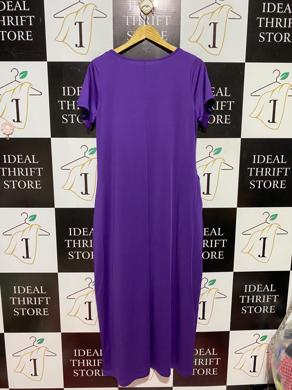 |L| BUST 19| A8| PURPLE SHORT SLEEVE V-NECK MAXI DRESS