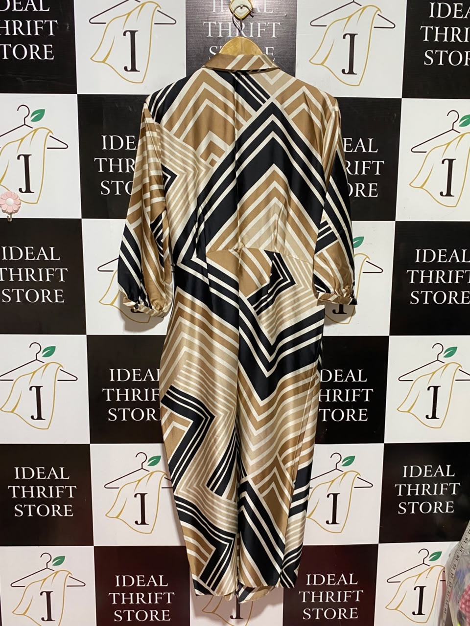 F&F |L| BUST 21| A8| GEOMETRIC PRINT SATIN WAIST-TIE SHIRT DRESS