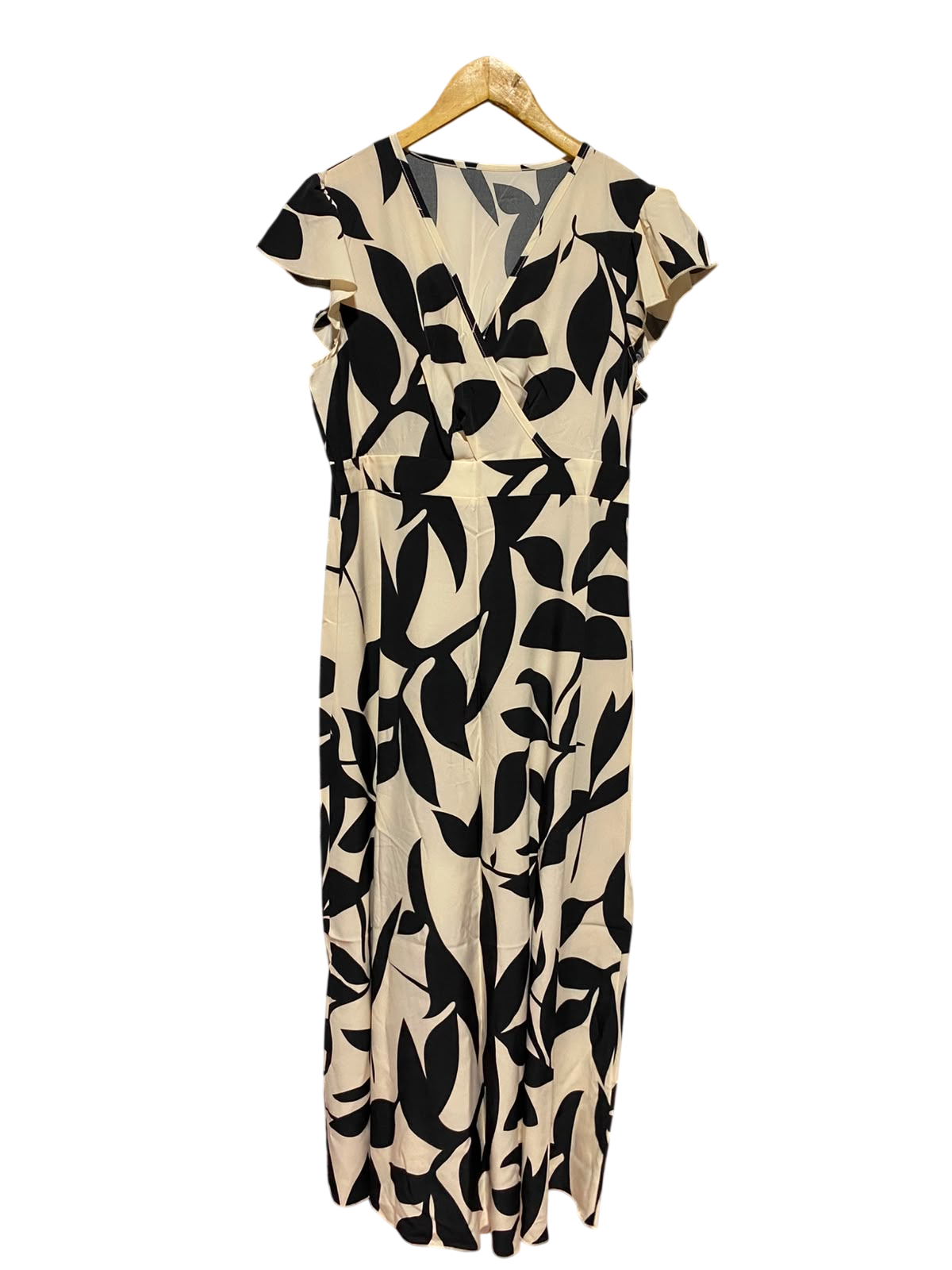 SHEIN |L| BUST 18| A9| MONOCHROME LEAF PRINT WRAP MAXI DRESS