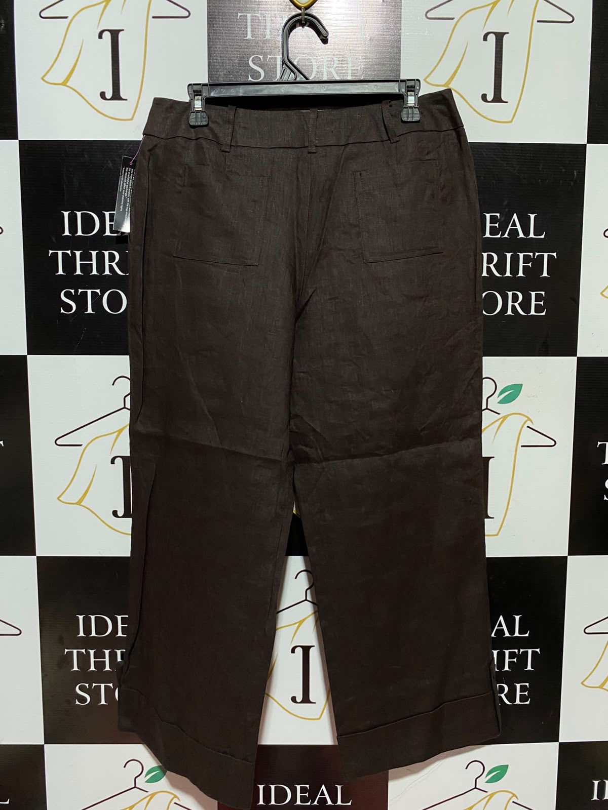 PRINCIPLES |L| WAIST 32| A9| PURE LINEN WIDE LEG TROUSERS - DARK BROWN