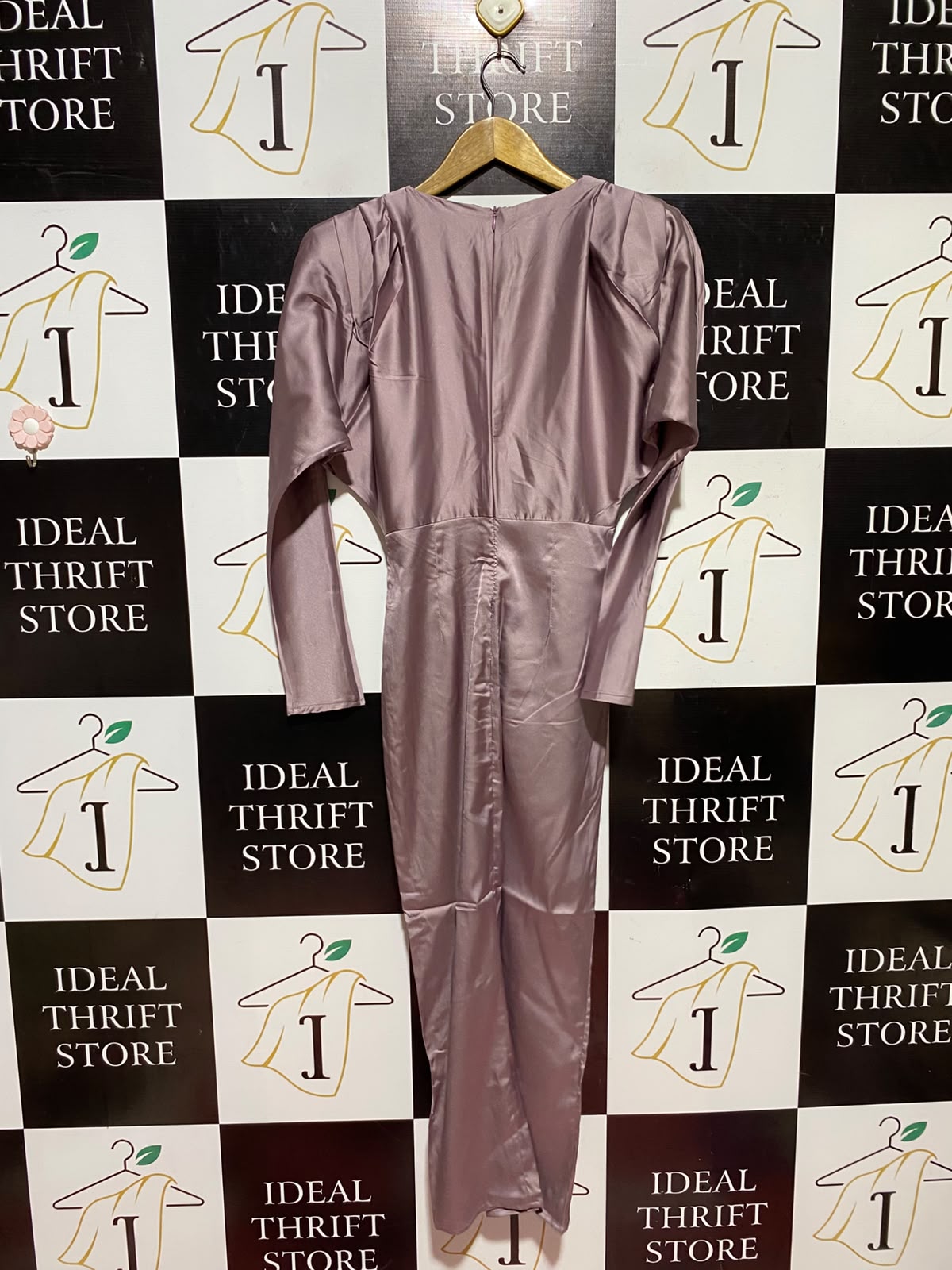 SHEIN |XS| BUST FREE| A9| SATIN LONG SLEEVE RUFFLED FRONT MIDI DRESS - MAUVE / DUSTY PINK