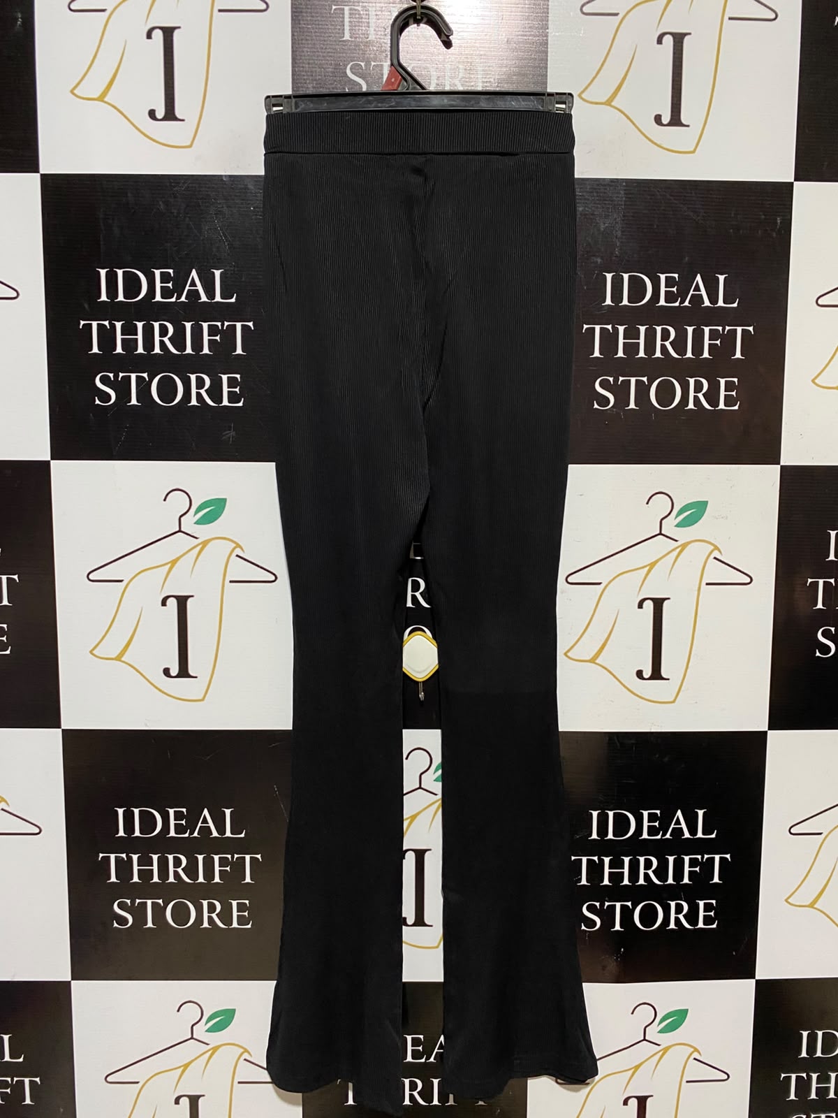 SHEIN |XS| WAIST 22| A9| HIGH-WAISTED RIBBED KNIT FLARED TROUSERS - JET BLACK