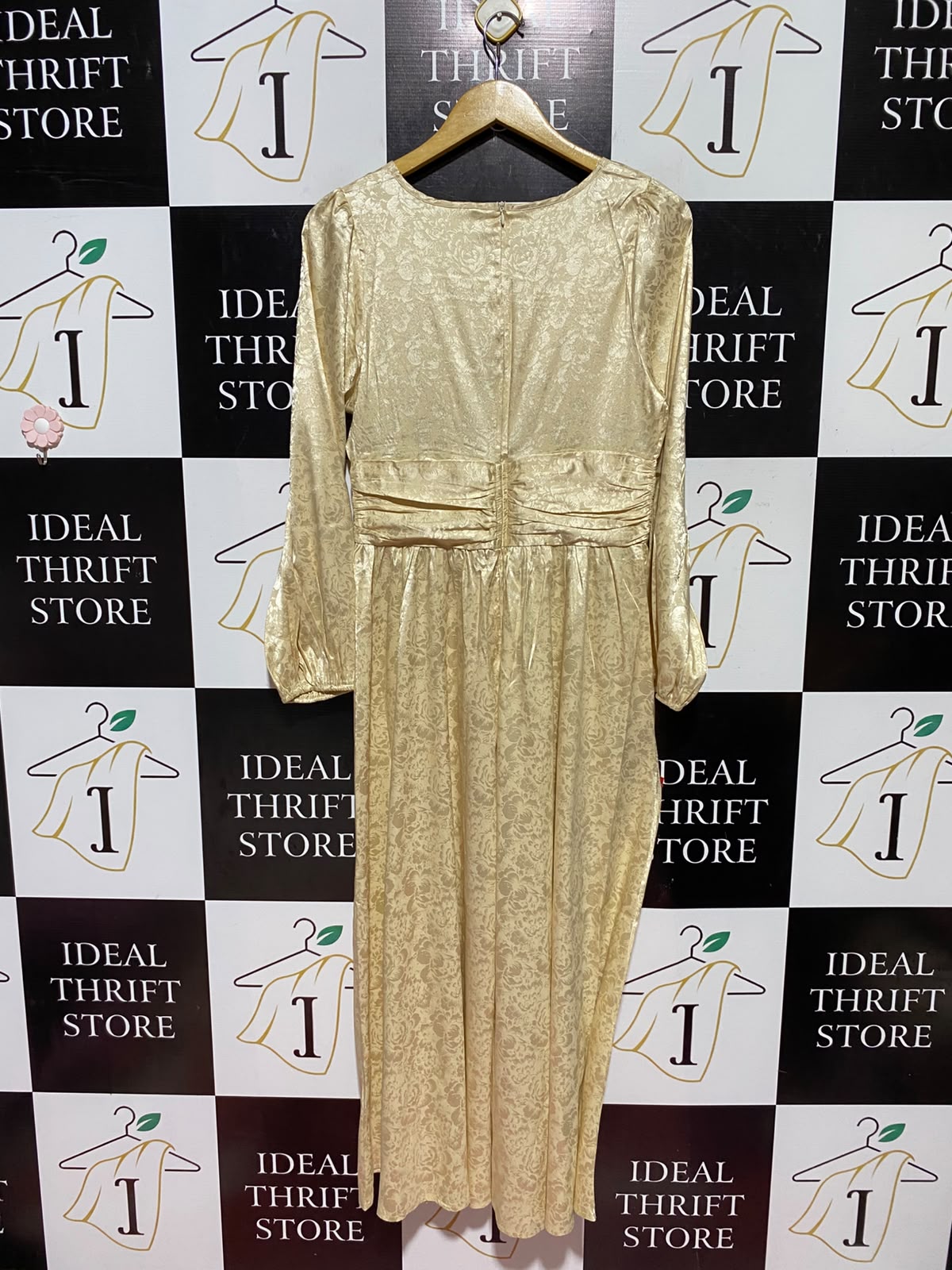 SHEIN |M| BUST 17| A11| JACQUARD SATIN LONG SLEEVE MAXI DRESS - GOLD / CHAMPAGNE