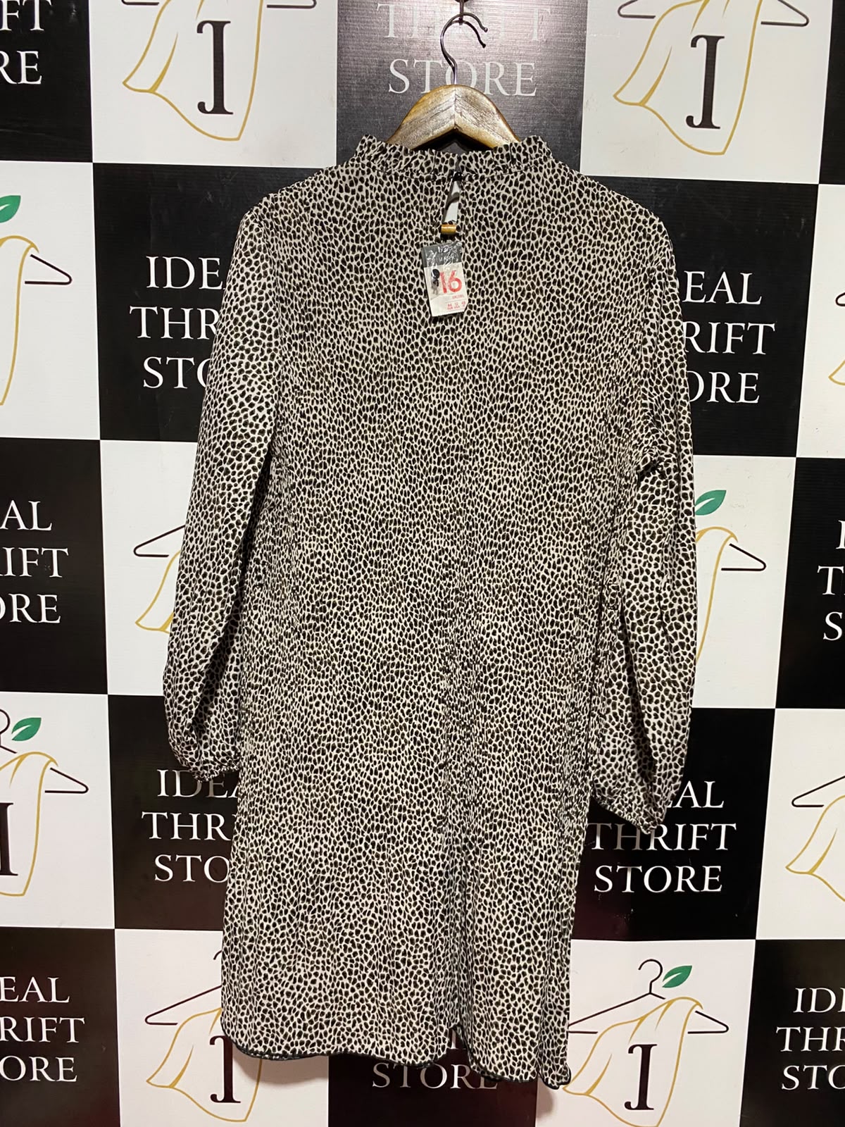 PRIMARK |L| BUST 21| A11| ANIMAL / LEOPARD PRINT HIGH NECK MINI DRESS - BEIGE & BLACK