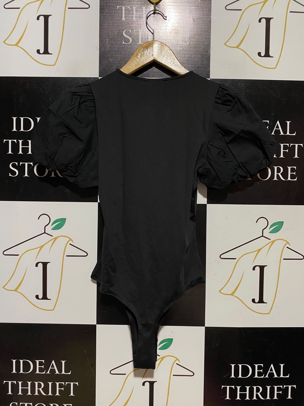 NEW LOOK |XS| BUST 13| A9| PUFF SLEEVE CREW NECK BODYSUIT - BLACK