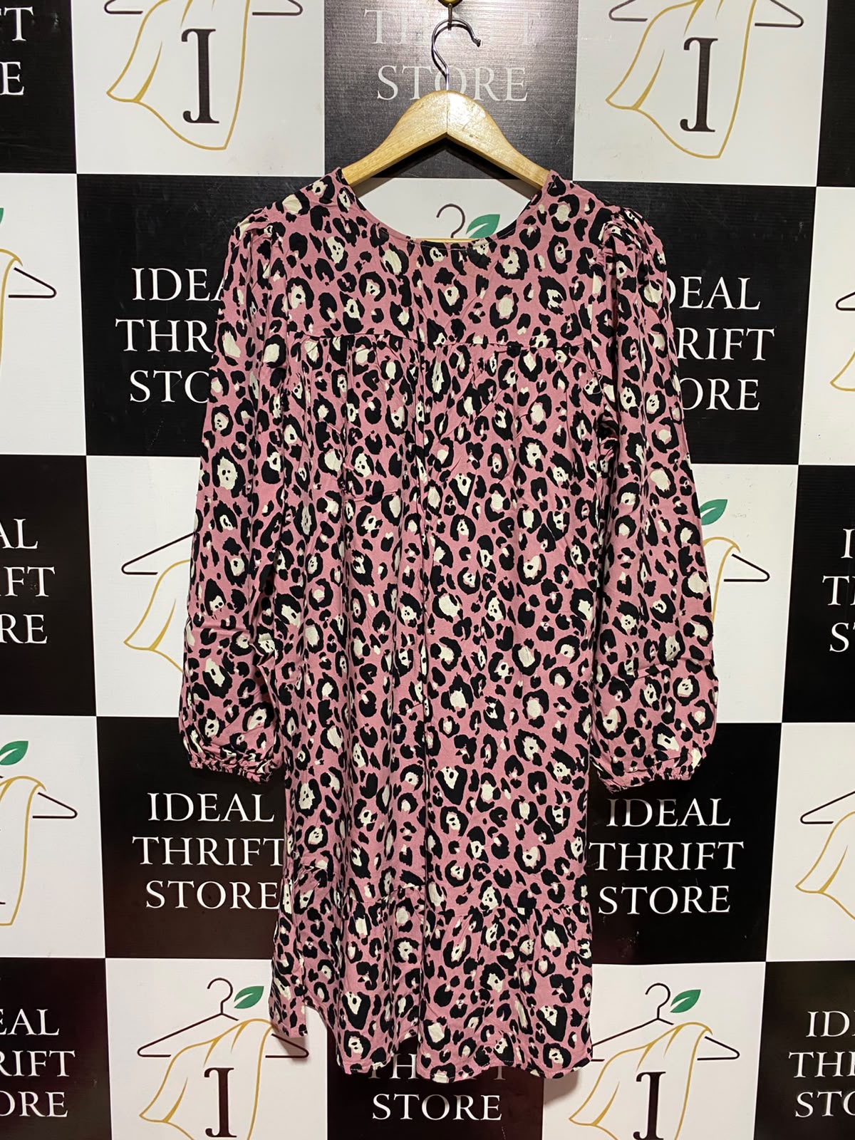 PAPAYA |S| BUST 18| A12| WOMEN'S PINK LEOPARD PRINT BUTTON-DOWN MINI DRESS