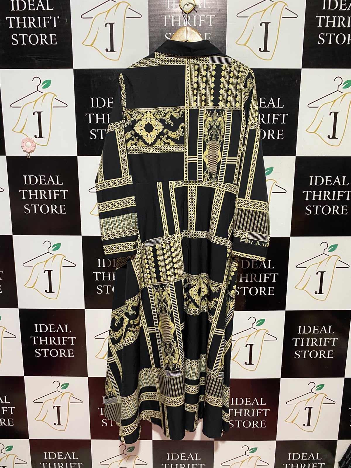 SHEIN |XL| BUST 19| A12| WOMEN'S BLACK & GOLD CHAIN PRINT MAXI SHIRT DRESS
