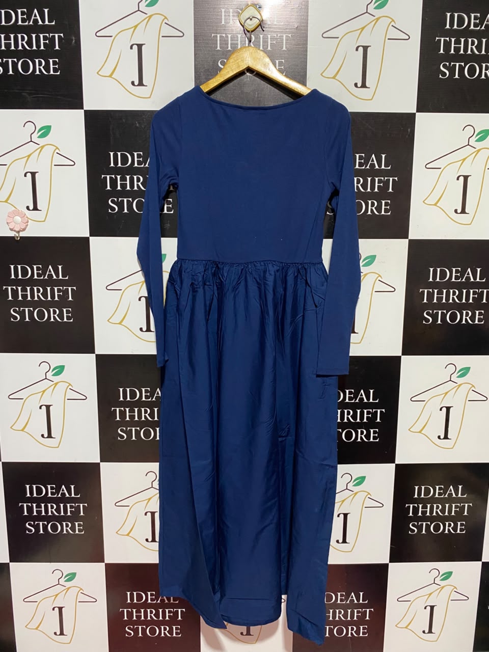 NEW LOOK |S| BUST 15| A11 | WOMEN'S SOLID NAVY BLUE RIBBED TOP MIXED-MEDIA TIERED MAXI DRESS