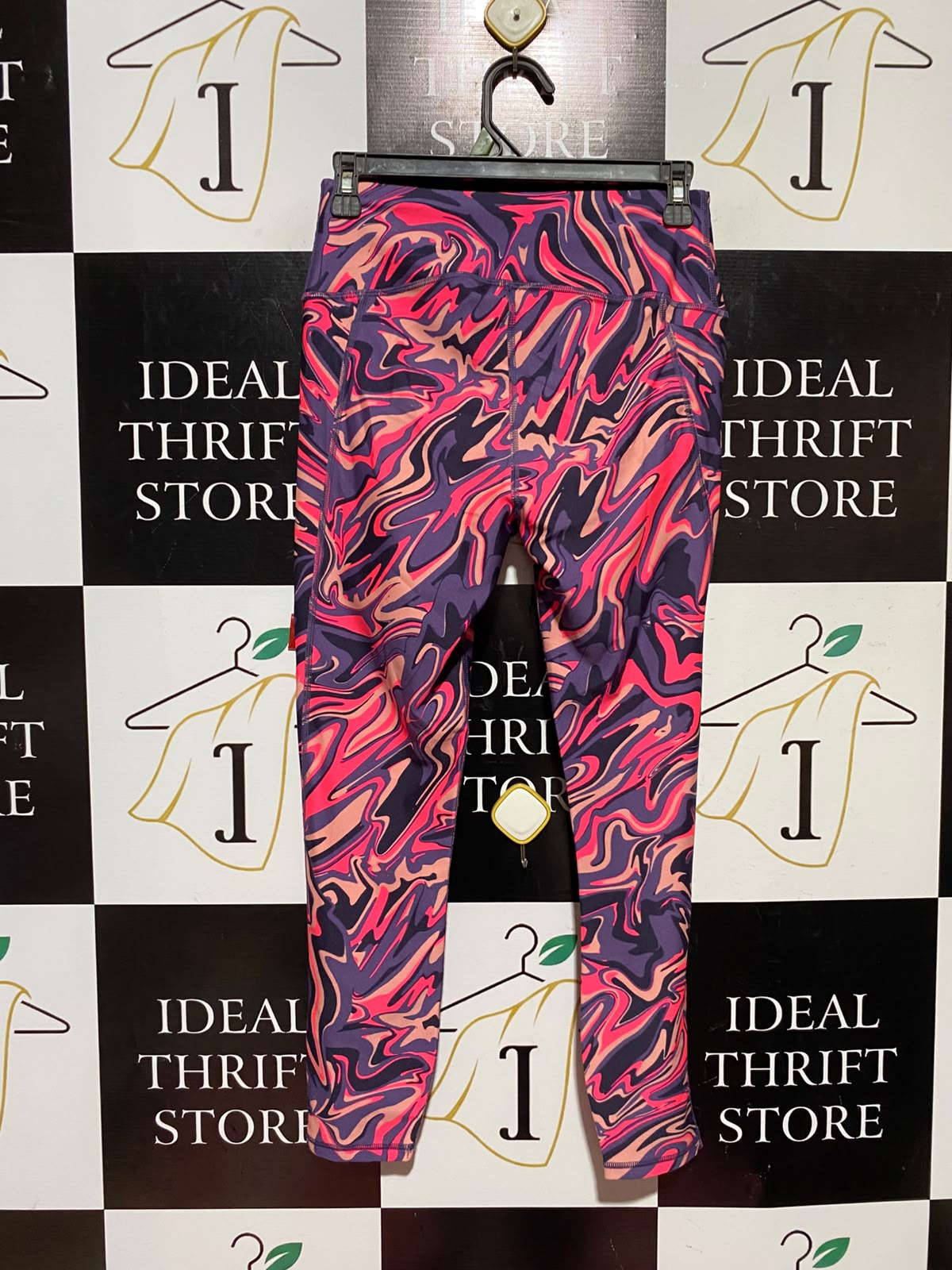 UNDER AEMOUR |M| WAIST 26| A11| WOMEN'S VIBRANT NEON PINK & PURPLE PSYCHEDELIC MARBLE PRINT HIGH-WAIST LEGGINGS