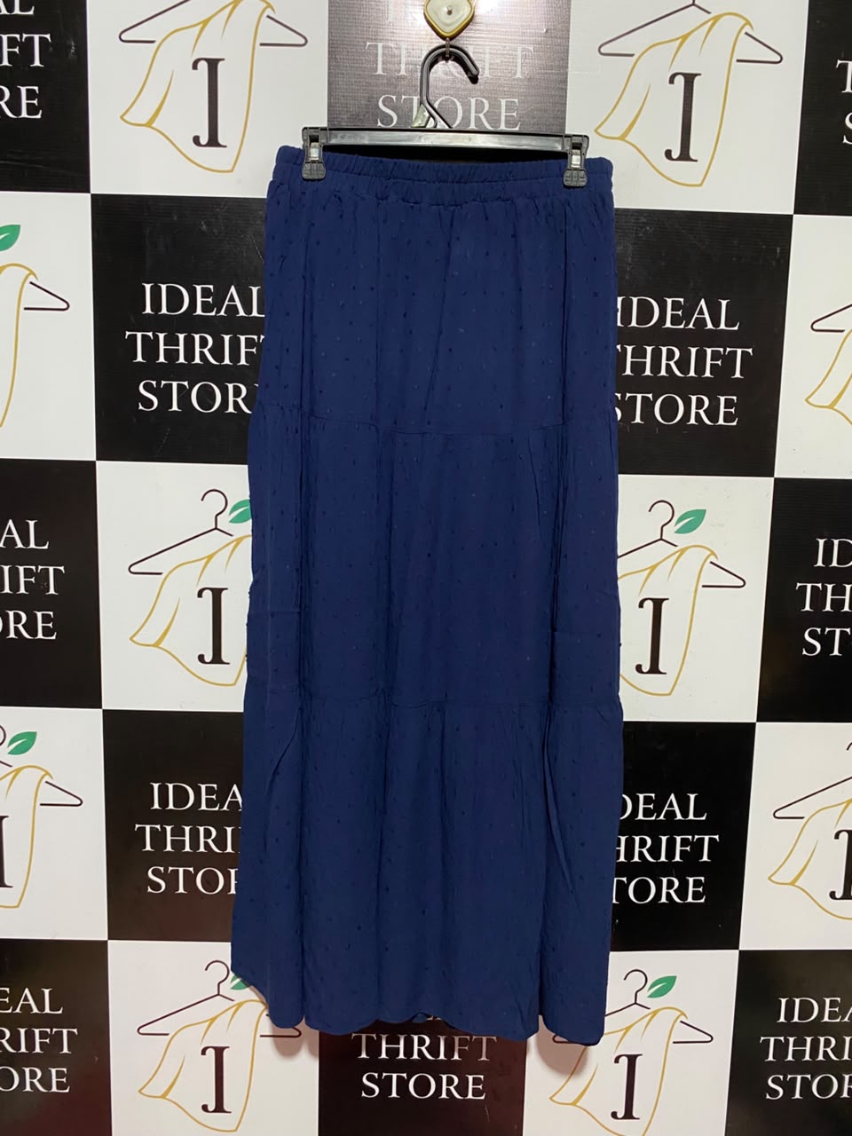 APRICOT |M| WAIST 28| A11| WOMEN'S SOLID NAVY BLUE SWISS DOT TIERED MAXI SKIRT