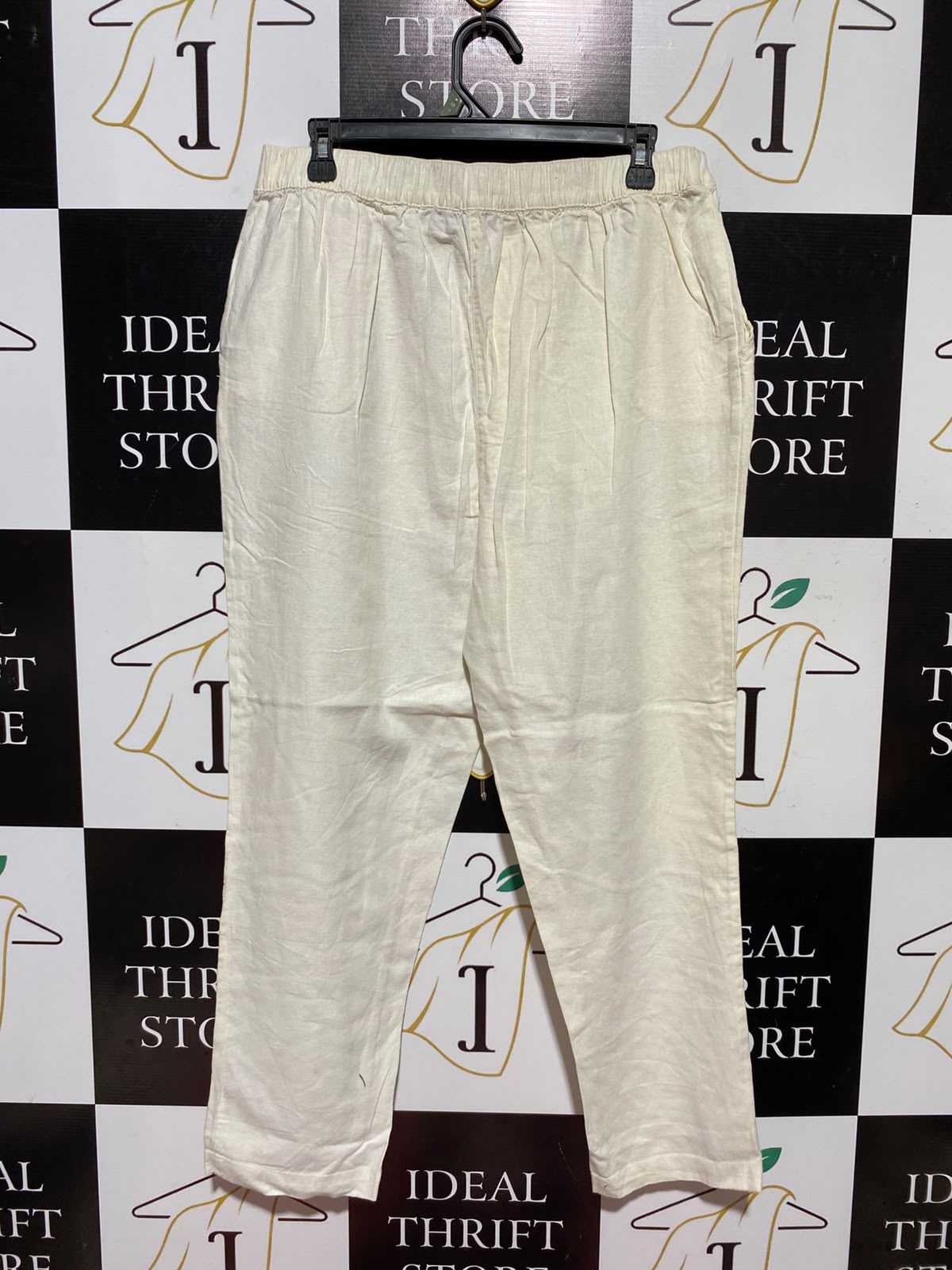 PEACOCKKS |L| WAIST 31| A13| WOMEN'S BEIGE HIGH WAISTED STRAIGHT LEG LINEN BLEND TROUSERS - CASUAL SUMMER & WORKWEAR PANTS