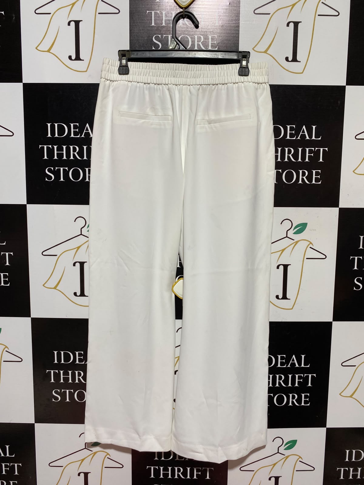 M&S |L| WAIST 30| A13| WHITE HIGH RISE CROPPED WIDE LEG TROUSERS - CASUAL DRAWSTRING PALAZZO PANTS