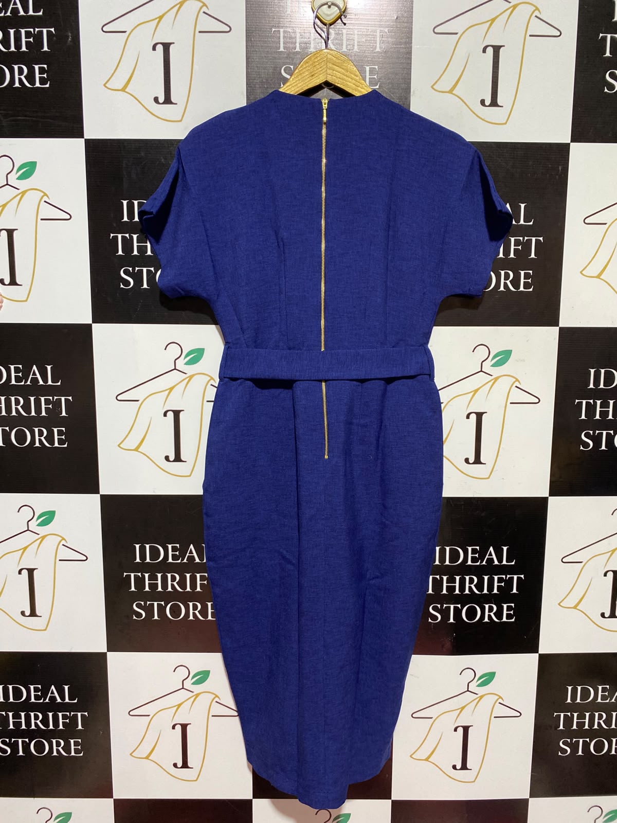 CLOSET |M| BUST FREE| A13| ROYAL BLUE BELTED MIDI DRESS - ELEGANT SHORT SLEEVE FORMAL & CASUAL DRESS