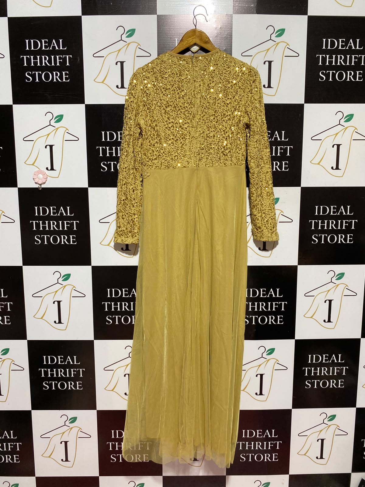 AYSE MELEK |M| BUST 18| A13| GOLD EMBELLISHED LACE MAXI DRESS - ELEGANT LONG SLEEVE SEQUIN EVENING GOWN