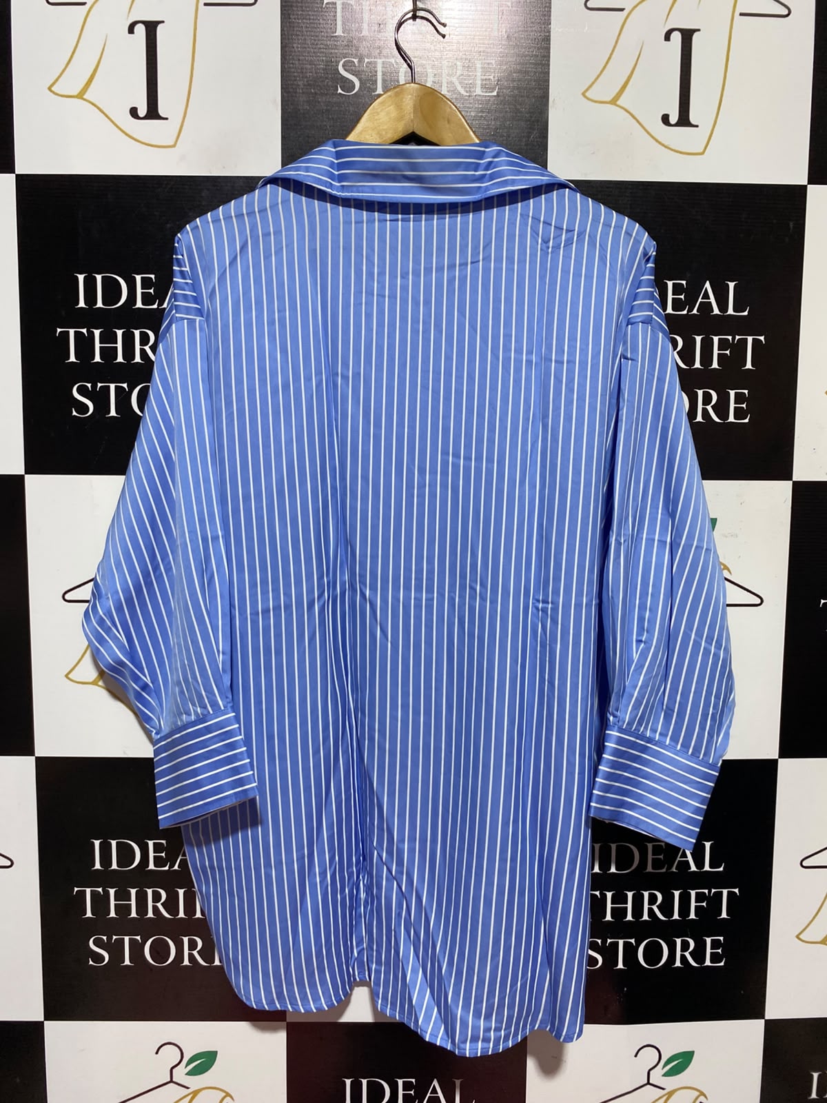 ZARA |S| BUST 25| A13| BLUE & WHITE STRIPED OVERSIZED BUTTON-DOWN SHIRT - LONG SLEEVE CASUAL BLOUSE