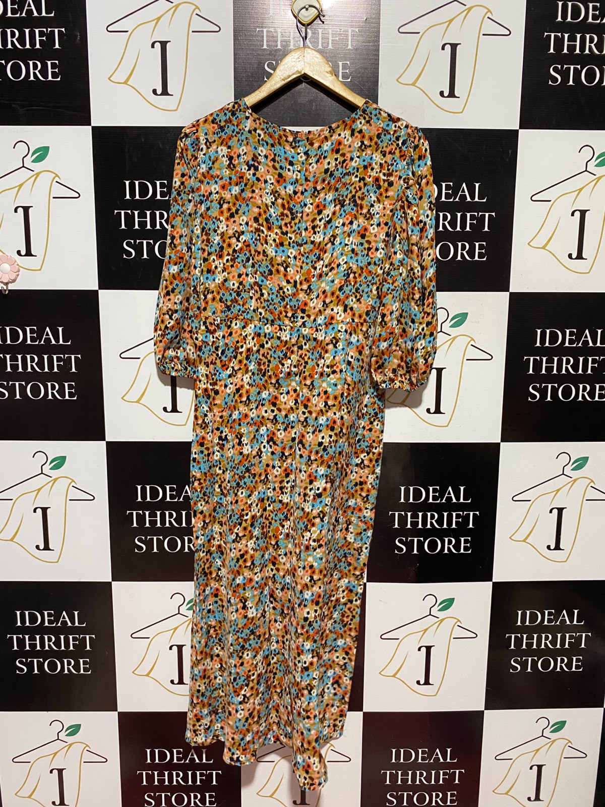 BLUE VANILLA |M| BUST 18| A13| BLUE VANILLA MULTICOLOR FLORAL FRONT-ZIP MIDI DRESS - PUFF SLEEVE CASUAL DRESS