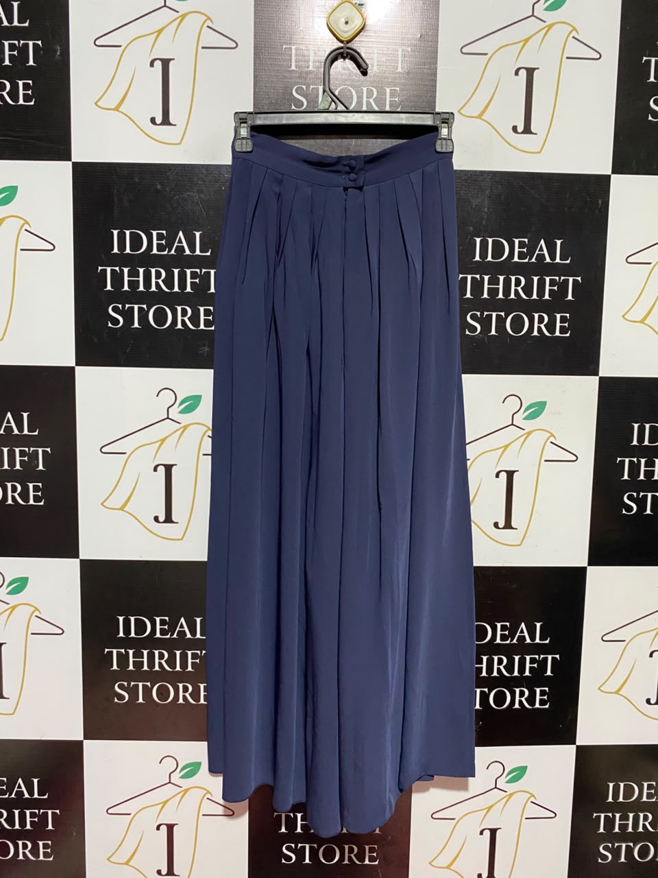 MASSIUM DUTTI |XS| WAIST 22| A12| NAVY BLUE HIGH-WAISTED PLEATED WIDE-LEG PALAZZO TROUSERS