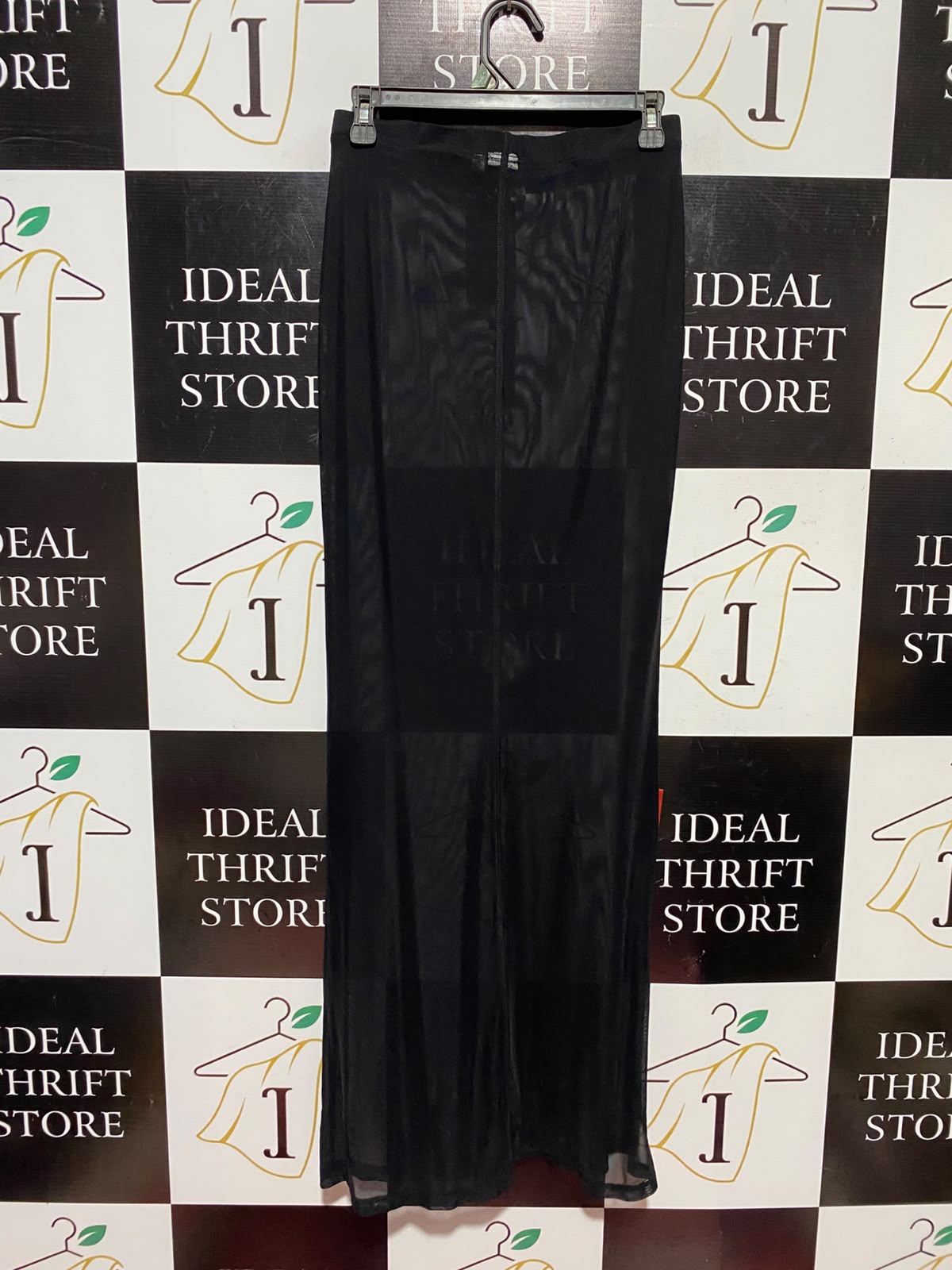 SUMON |M| WAIST 28| A14| WOMEN'S SHEER BLACK MESH OVERLAY MAXI SKIRT - SOLID BLACK