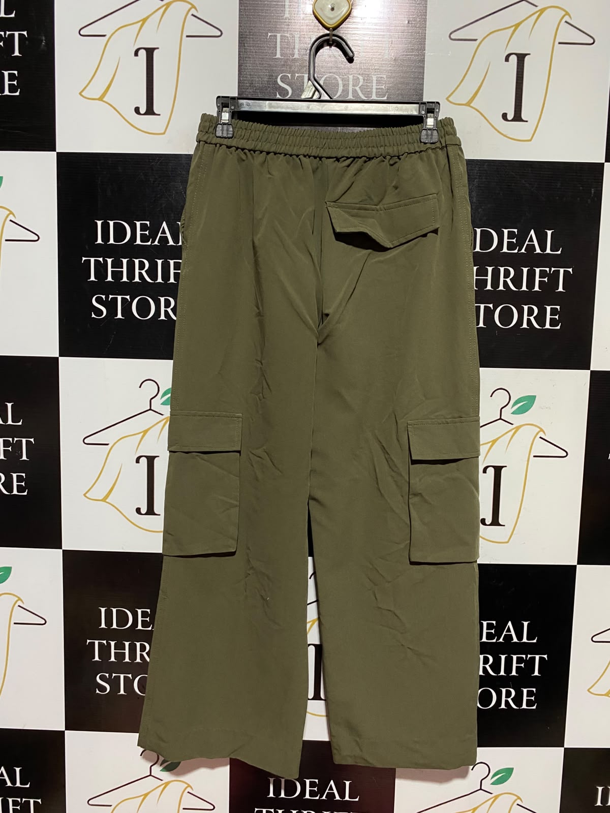 PRIMARK |M| WAIST 28| A14| HIGH-WAISTED WIDE-LEG CARGO TROUSERS - OLIVE GREEN