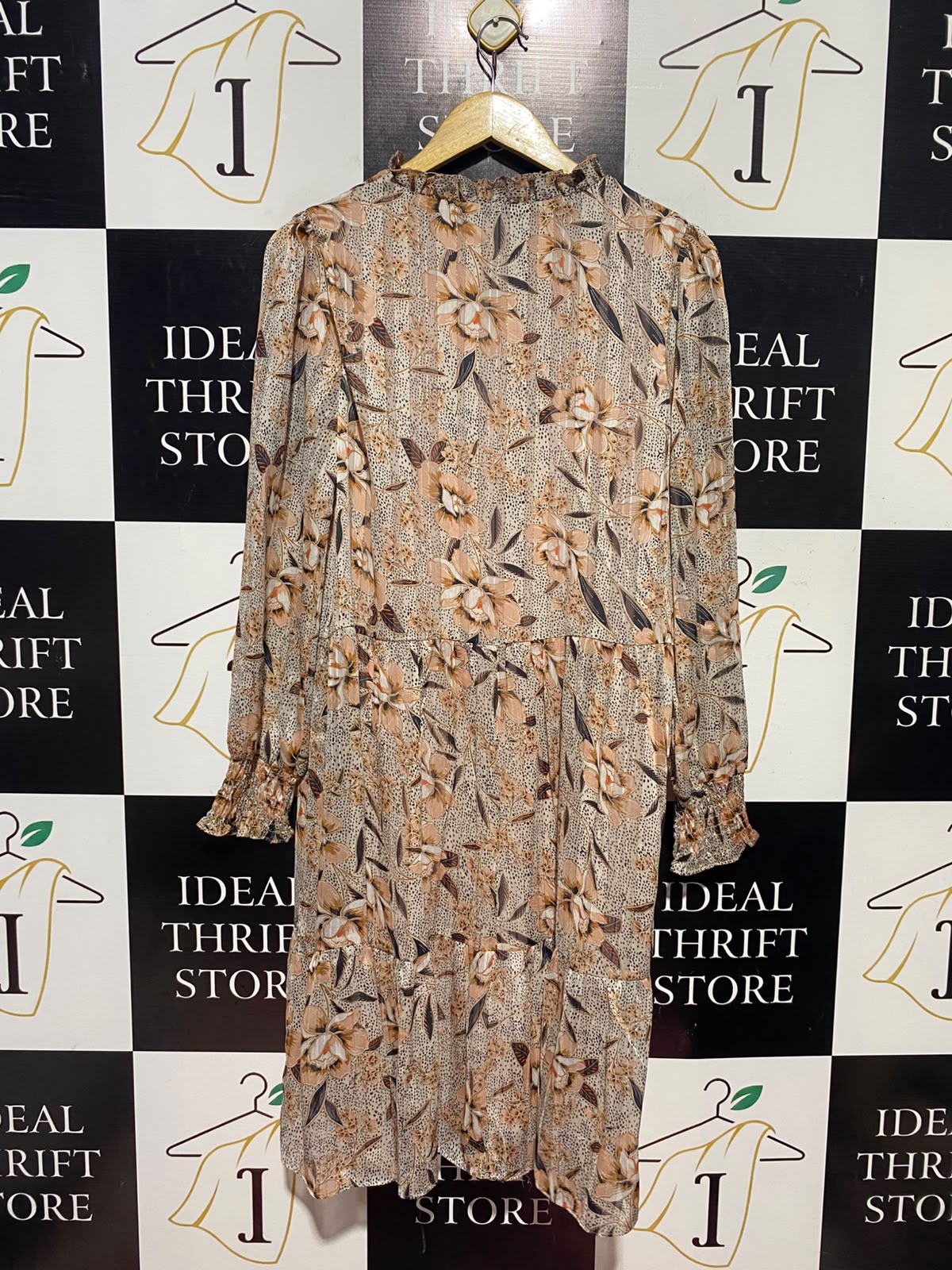 PAPAYA |M| BUST 19| A14| FLORAL PRINT METALLIC THREAD TIERED MIDI DRESS - BEIGE & BLUSH PINK