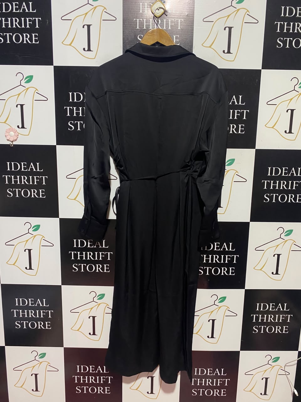 H&M |L| BUST 20| A14| BLACK SATIN COLLARED WRAP MIDI / MAXI DRESS
