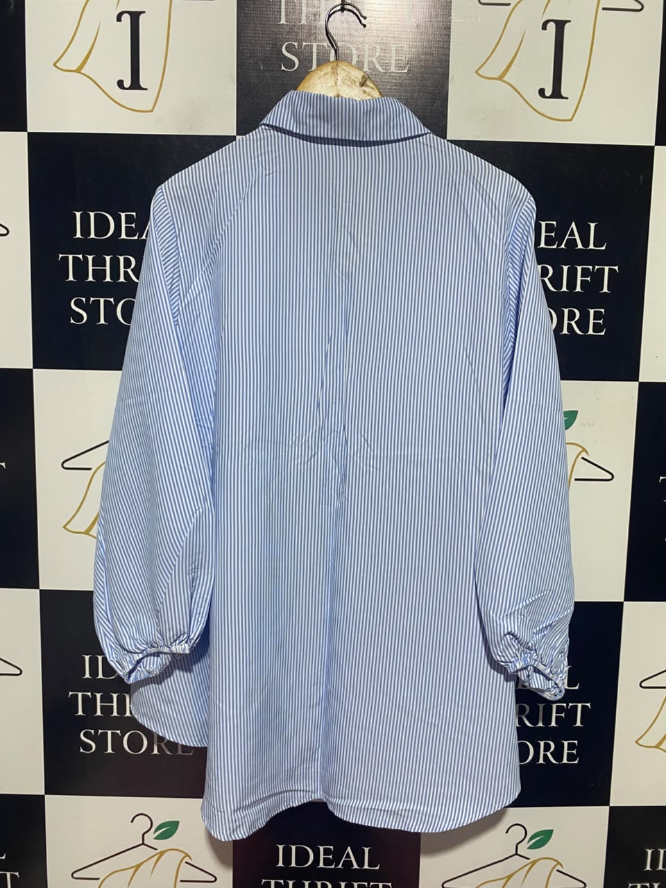 EMERY ROSE |XL| BUST 24| A14| BLUE & WHITE STRIPED BUTTON-FRONT BABYDOLL TUNIC SHIRT