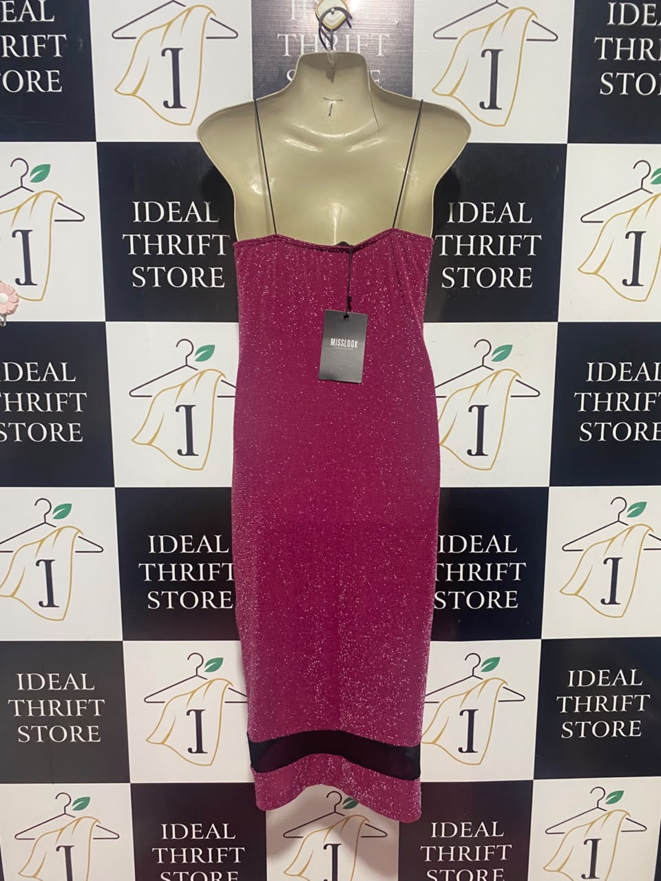 MISS LOOK |S| BUST 15| A14| MAGENTA PINK & SILVER METALLIC SHIMMER CAMI SLIP MIDI DRESS