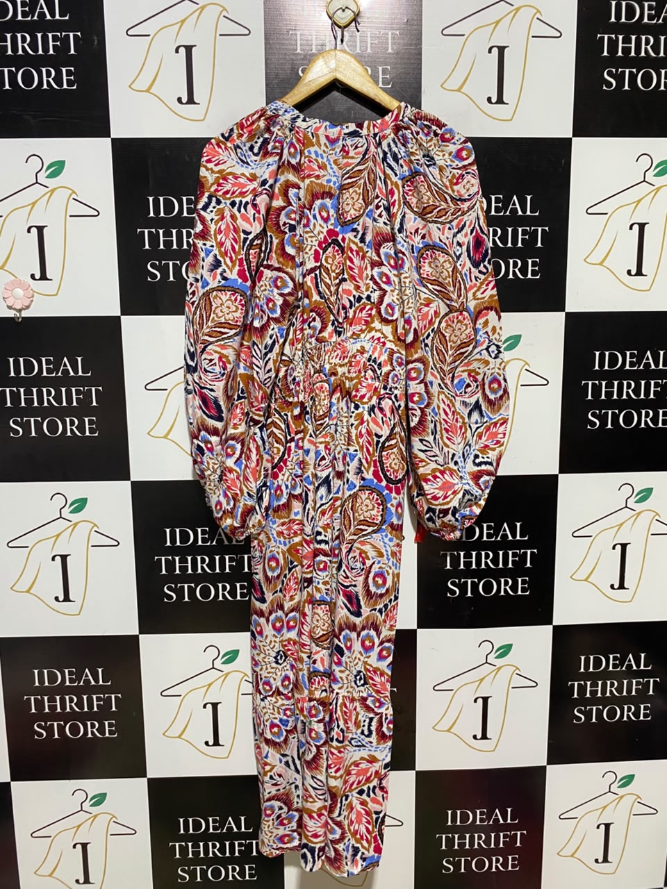 TU WOMAN |M| BUST 18| A14| MULTICOLOR IKAT PAISLEY BUTTON-FRONT MAXI DRESS