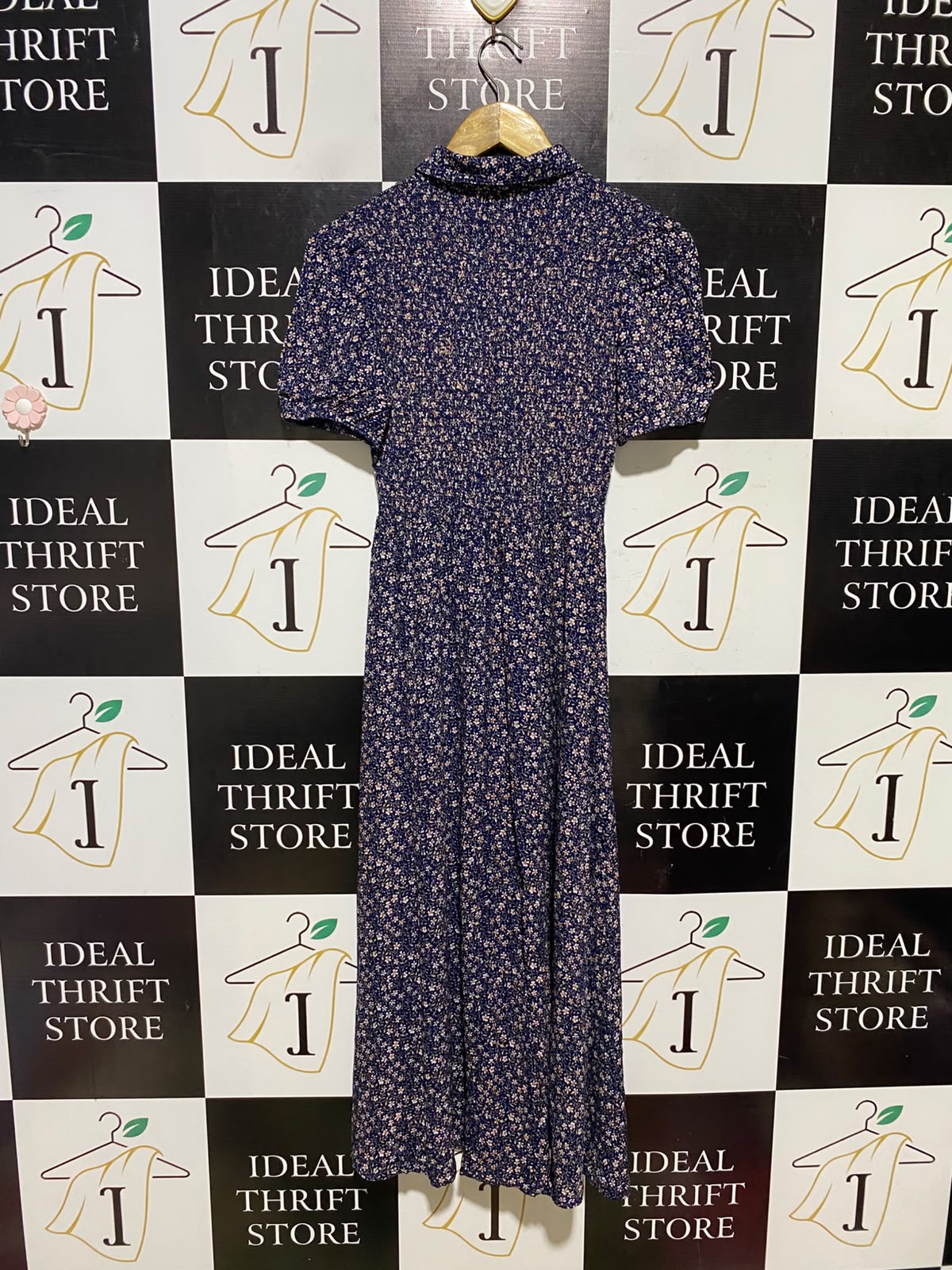 BLUE VANILLA |S| BUST 13| A14| NAVY FLORAL SHIRT DRESS WITH LACE TRIM COLLAR