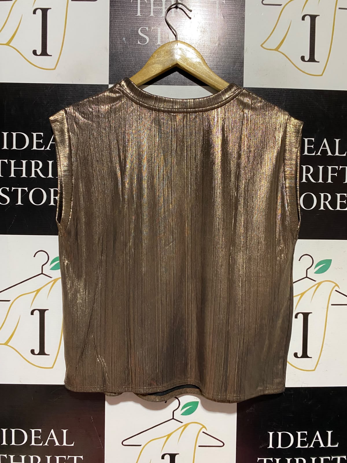 GEORGE |M| BUST 19| A13| BRONZE METALLIC PLEATED SHOULDER PAD SLEEVELESS TOP