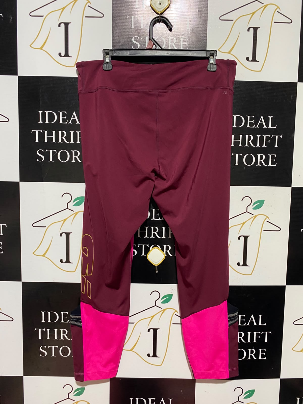 NEW BALANCE |XL| WAIST 34| A15| MAROON & NEON PINK HIGH-WAISTED GYM TIGHTS