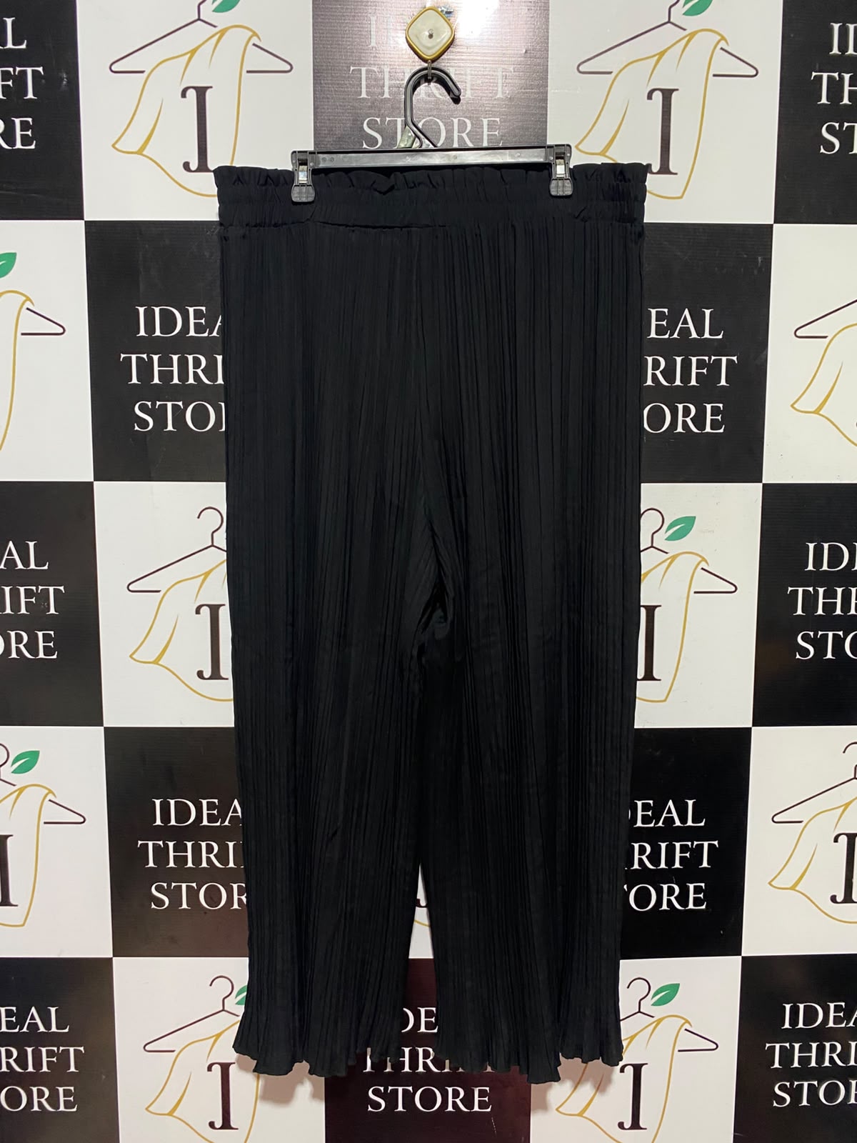 SHEIN CURVE |XL| WAIST 36| A15| BLACK PLEATED WIDE-LEG TROUSERS - ELASTIC HIGH-WAISTED PLISSÉ PANTS
