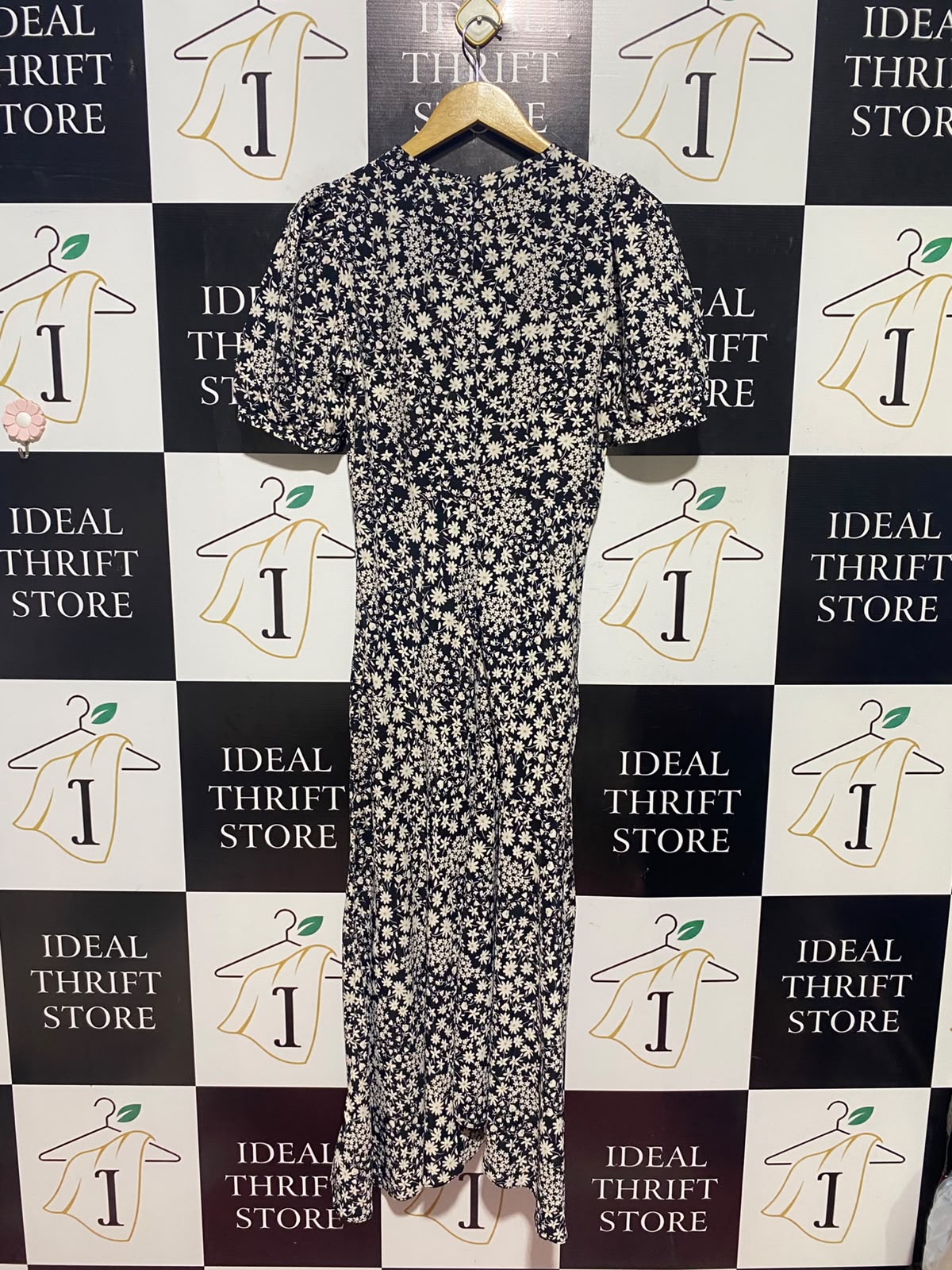PRIMARK |M| BUST 17| A15| BLACK & WHITE FLORAL PUFF SLEEVE MIDI DRESS - SHORT SLEEVE A-LINE DRESS