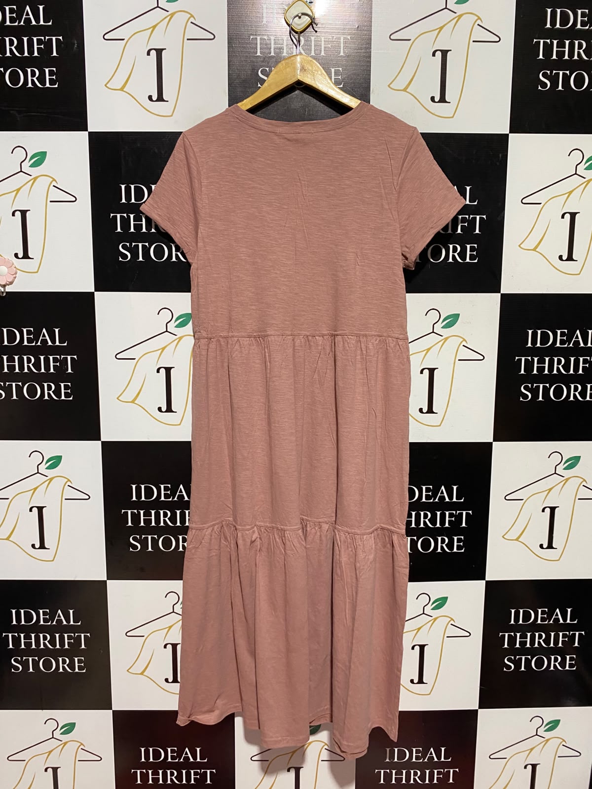 GEORGE |L| BUST 14| A15| DUSTY ROSE SHORT SLEEVE TIERED MAXI DRESS - CASUAL COTTON SMOCK DRESS