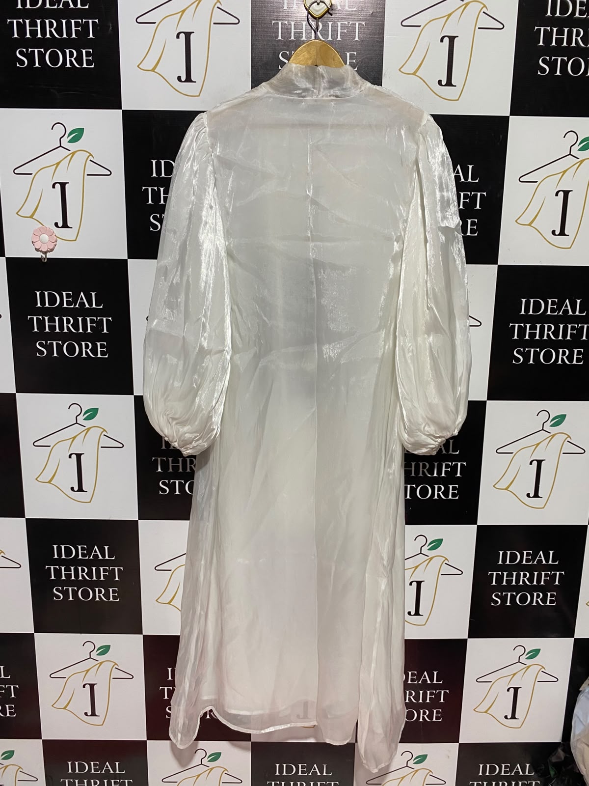 ABAYA TOPIA |XL| BUST 21| A15| SHIMMERING WHITE ORGANZA KIMONO CARDIGAN - OPEN FRONT SHEER MAXI DRESS OVERLAY