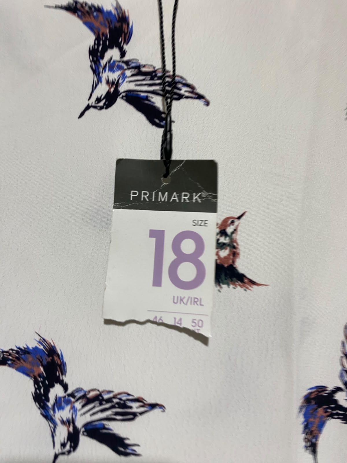PRIMARK |M| BUST 22| A15| OFF-WHITE BIRD PRINT SHORT SLEEVE BLOUSE - CASUAL CREW NECK TOP
