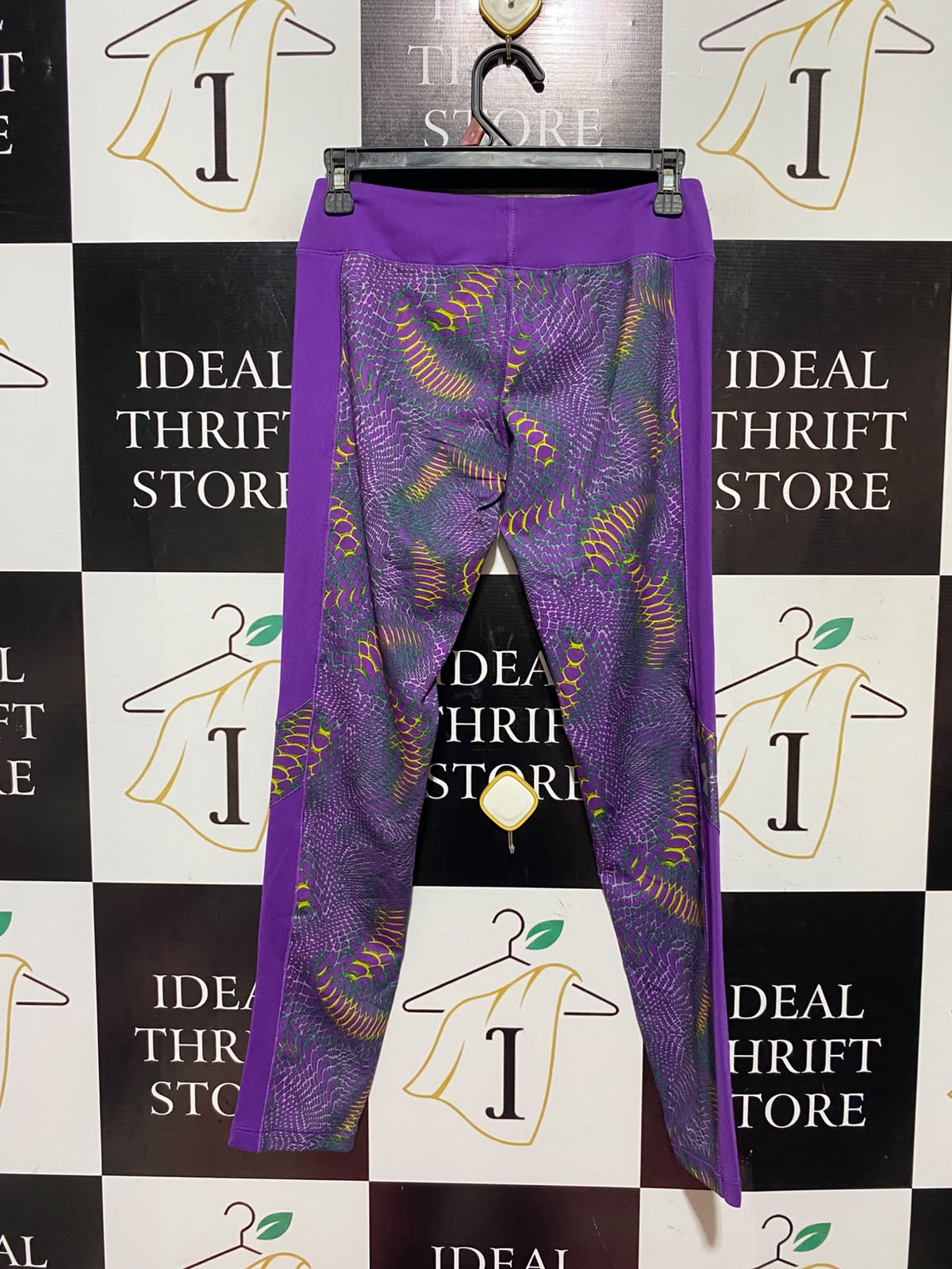 UNDER ARMOUR |S| WAIST 26| A14| PURPLE & NEON GREEN SNAKESKIN PRINT ATHLETIC LEGGINGS - HIGH-WAISTED WORKOUT TIGHTS