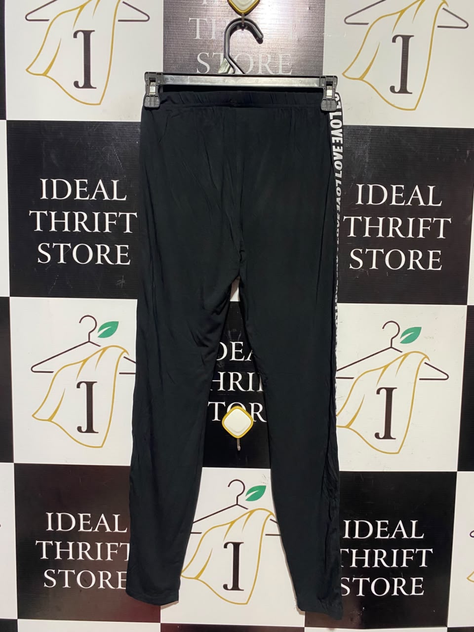 SHEIN |XS| WAIST 24| A16| BLACK ATHLETIC LEGGINGS WITH SIDE STRIPE "LOVE" PRINT