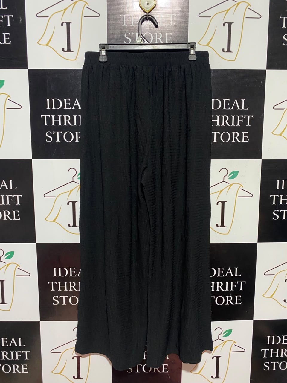 |XL| WAIST 30| A16| BLACK CRINKLE TEXTURED WIDE-LEG PALAZZO PANTS