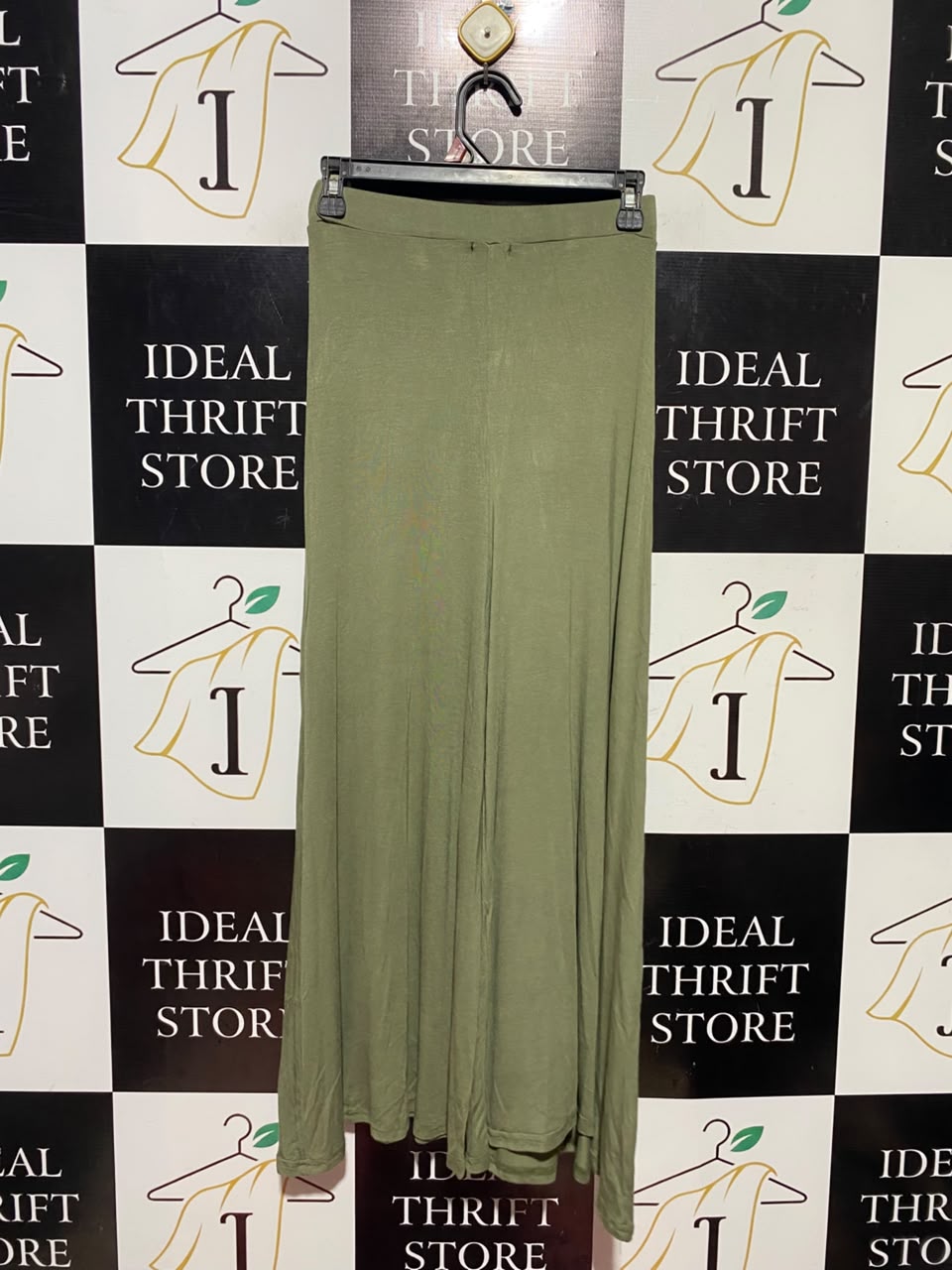 BOOHOO |M| WAIST 24| A16| OLIVE GREEN STRETCH JERSEY WIDE-LEG PALAZZO PANTS